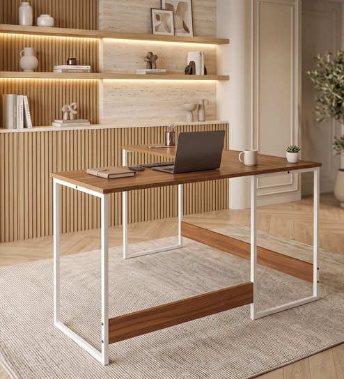 mintwud from pepperfry Jiro L Shape Study Table In Walnut Maple & White Finish-picture-16