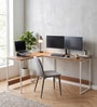 Jiro L Shape Study Table In Walnut Maple & White Finish Jiro L Shape Study Table In Walnut Maple & White Finish