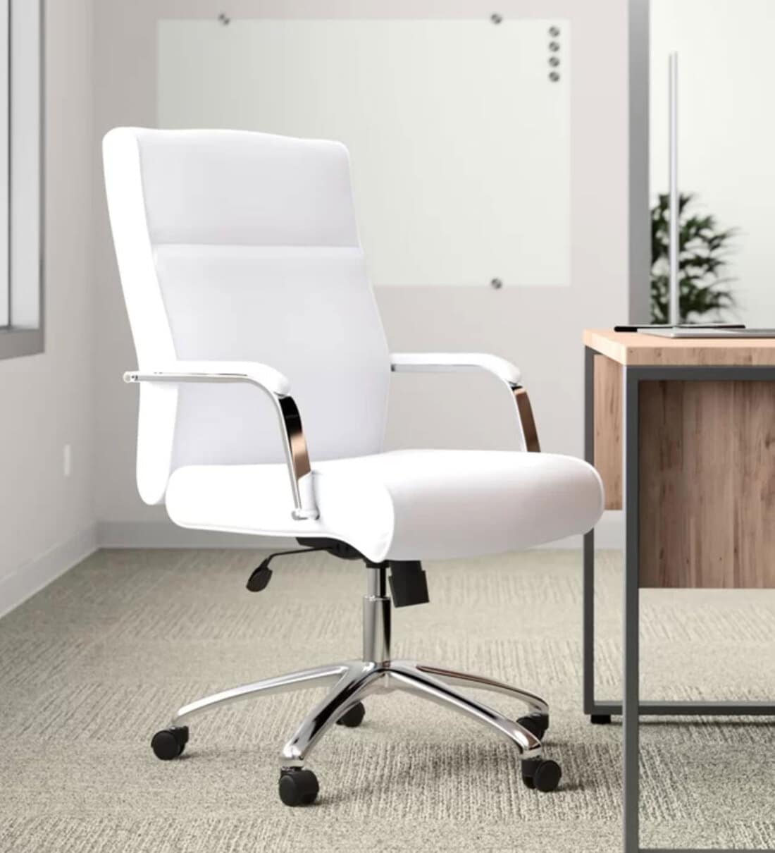 Landyn Leatherette Executive Chair in White Colour