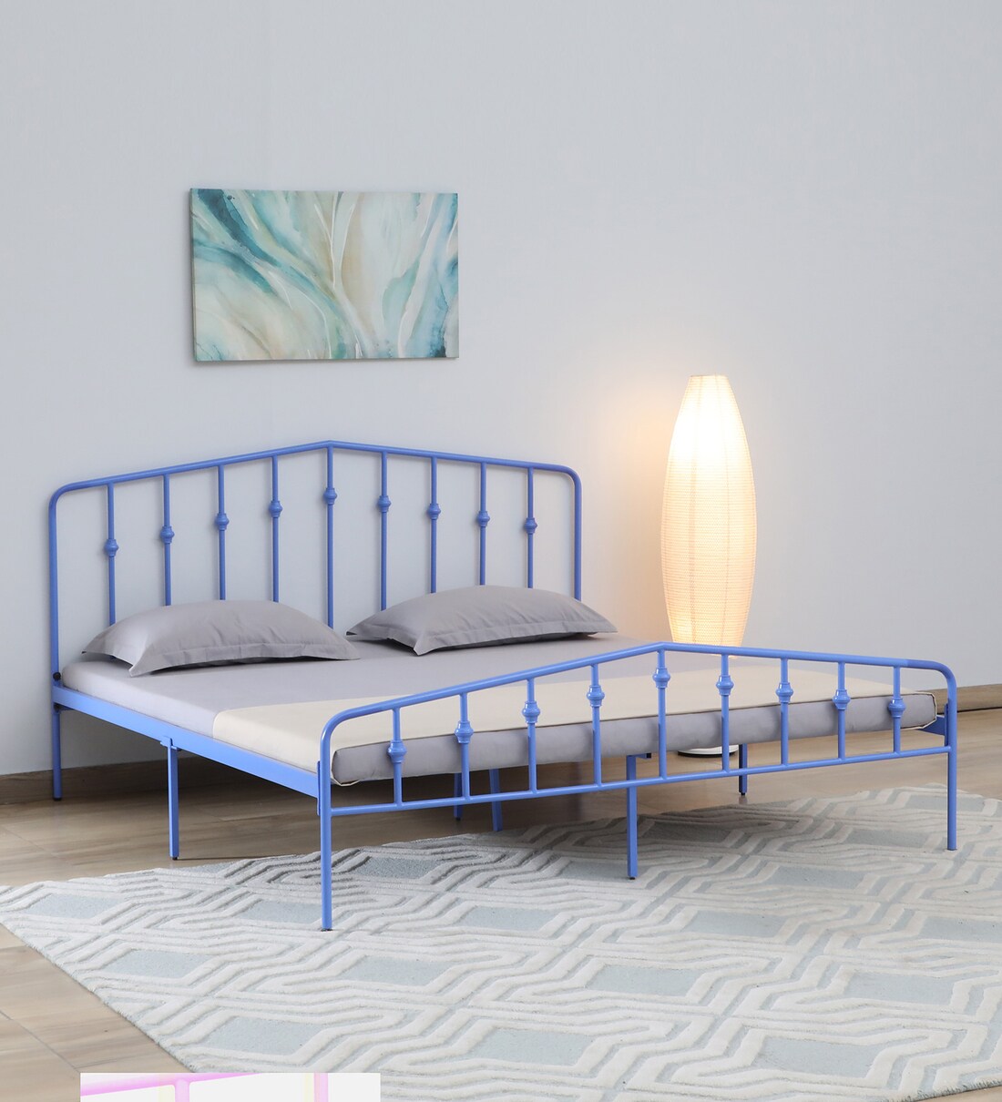 Buy Larenzo Metal King Size Bed in Blue Colour at 3 OFF by Casacraft