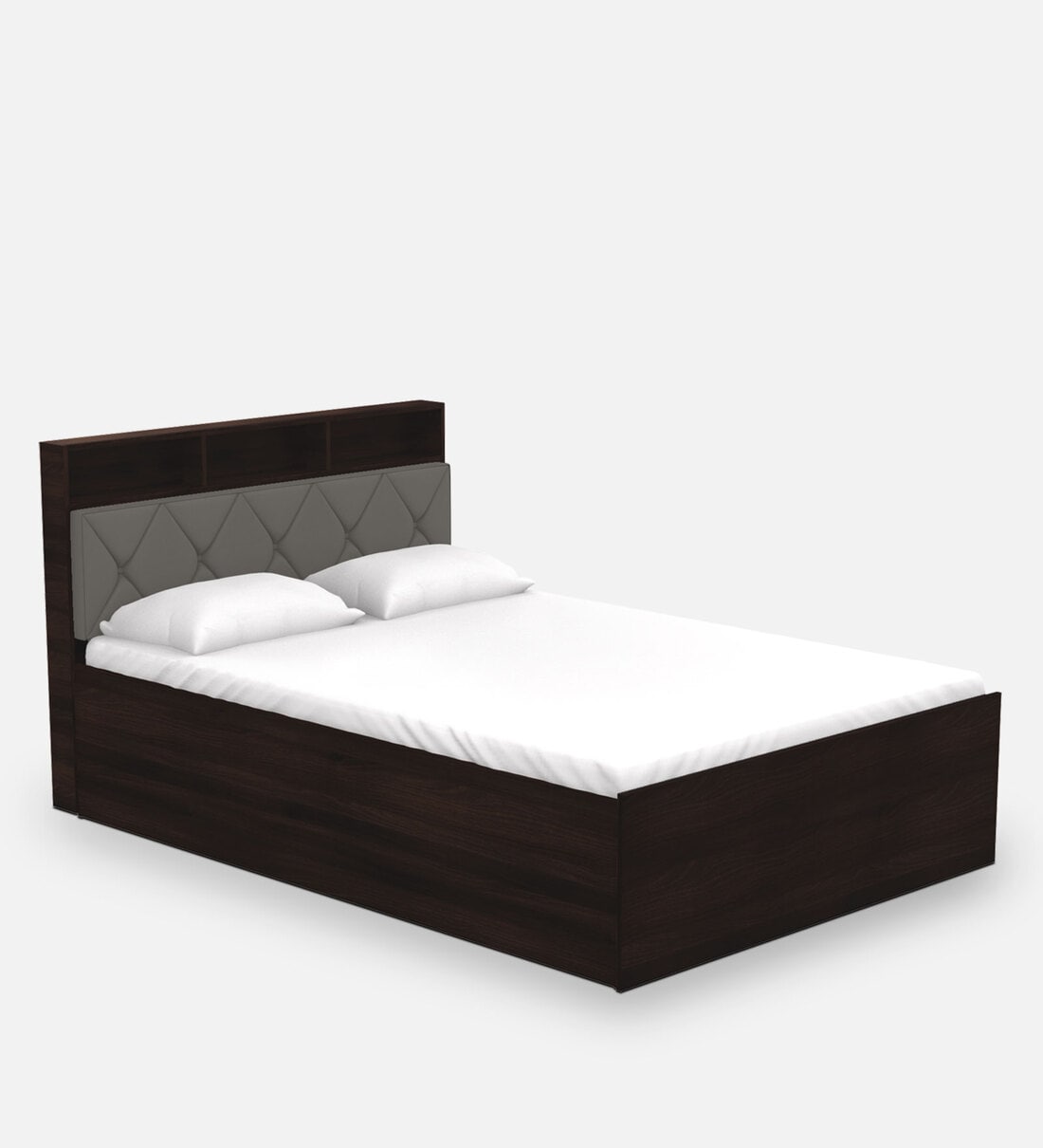Buy Lattice Queen Size Bed with Box Storage in Gunmetal Grey Colour