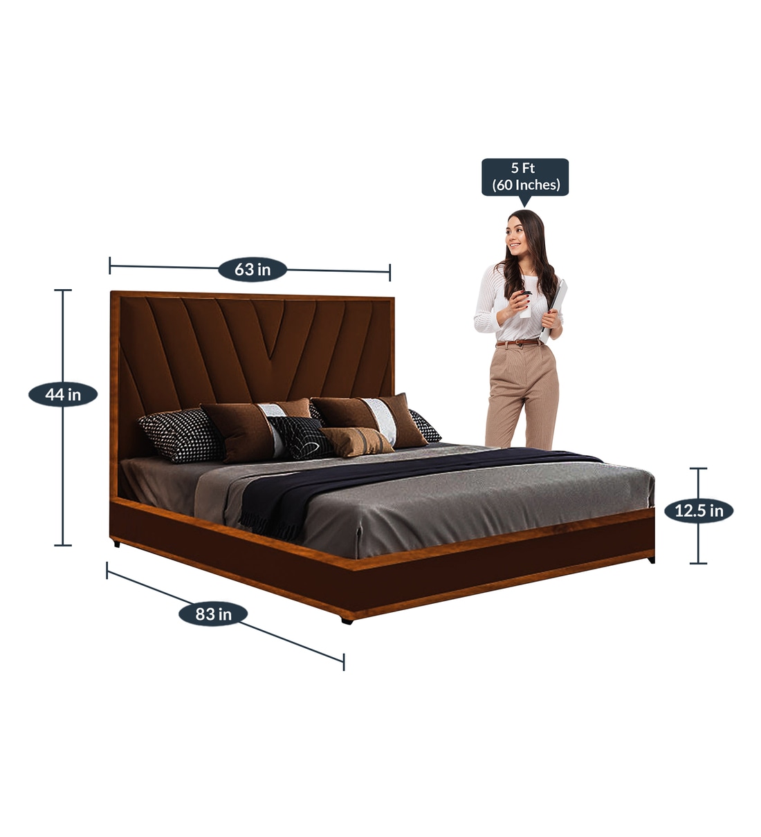 Buy Laurel Upholstered Queen Size Bed In Brown Colour by CasaCraft Online Upholstered Queen