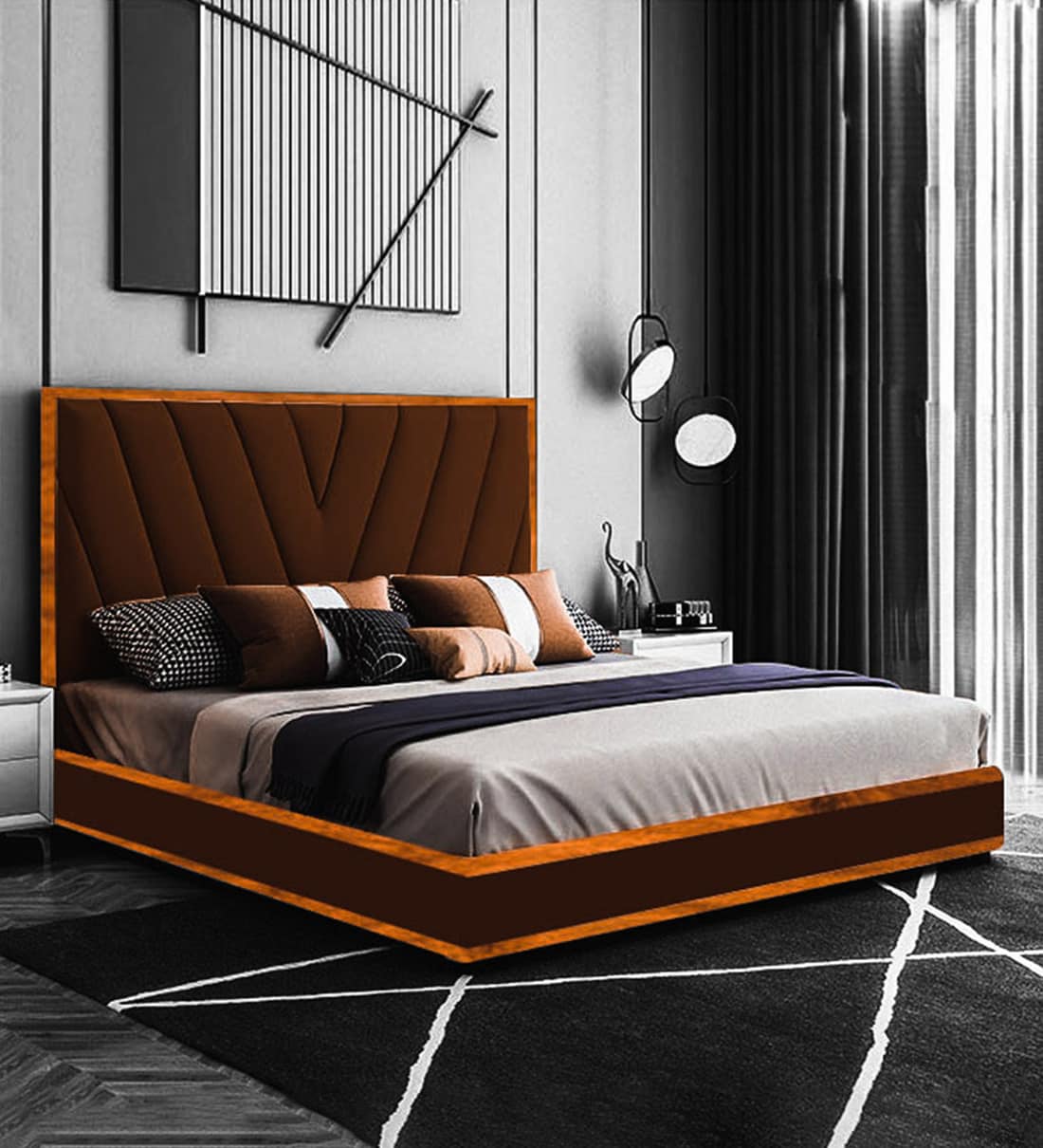 Buy Laurel Upholstered Queen Size Bed In Brown Colour at 13 OFF by