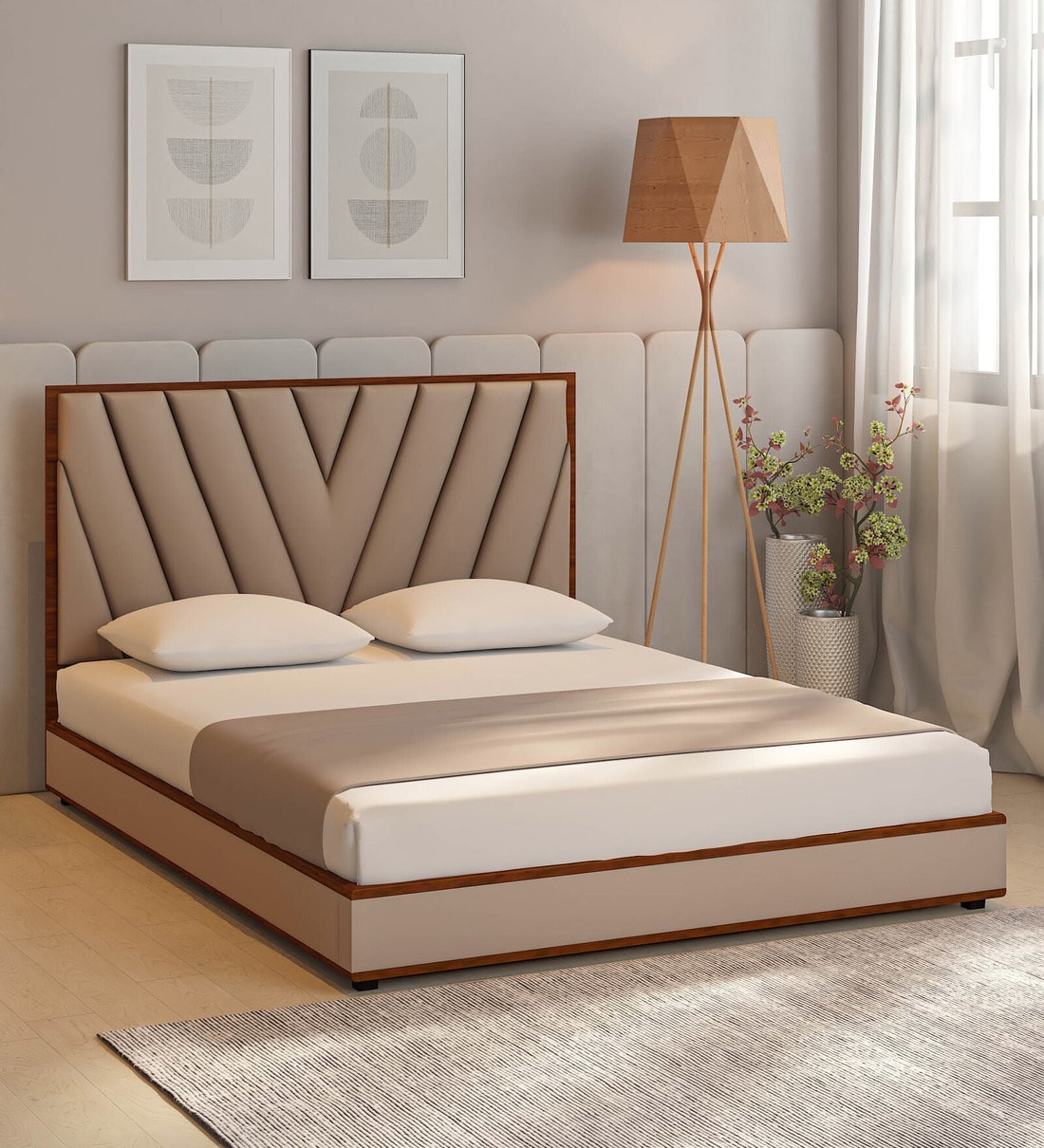 Buy Laurel Upholstered Queen Size Bed In Cream Colour at 9 OFF by
