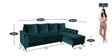 Laura Velvet LHS Sectional Sofa in Teal Blue Colour