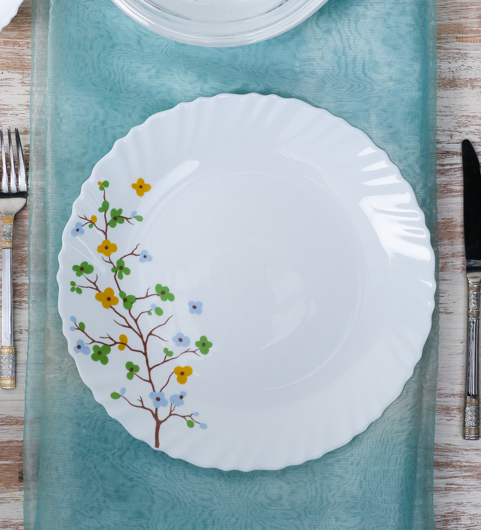 Buy Diva Floral Magic White Opal ware Dinner Plate Set of 6 by La