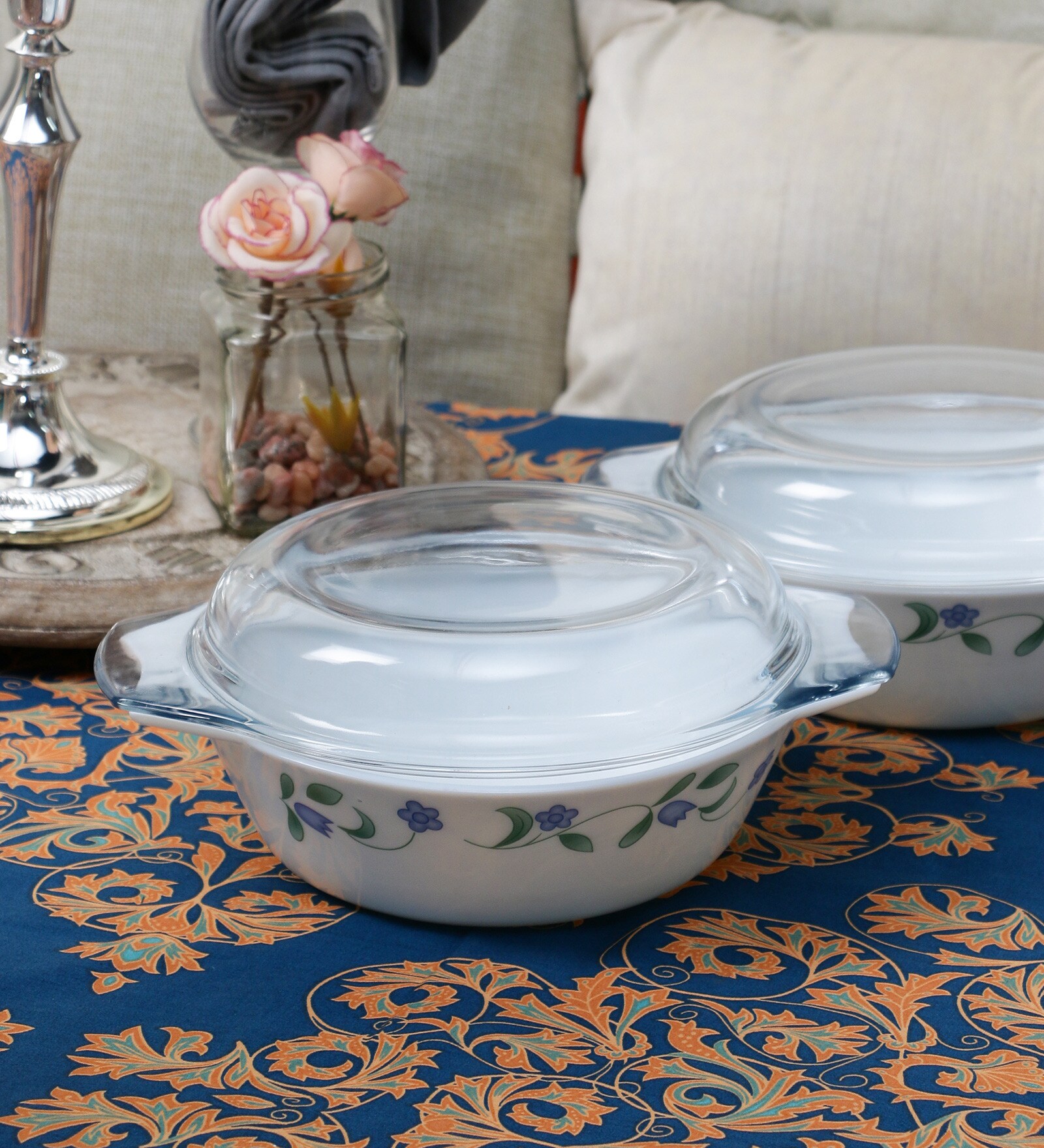 Buy La Opala Diva Juniper Blue Opal Ware 1.2 L Serving Bowl with Glass