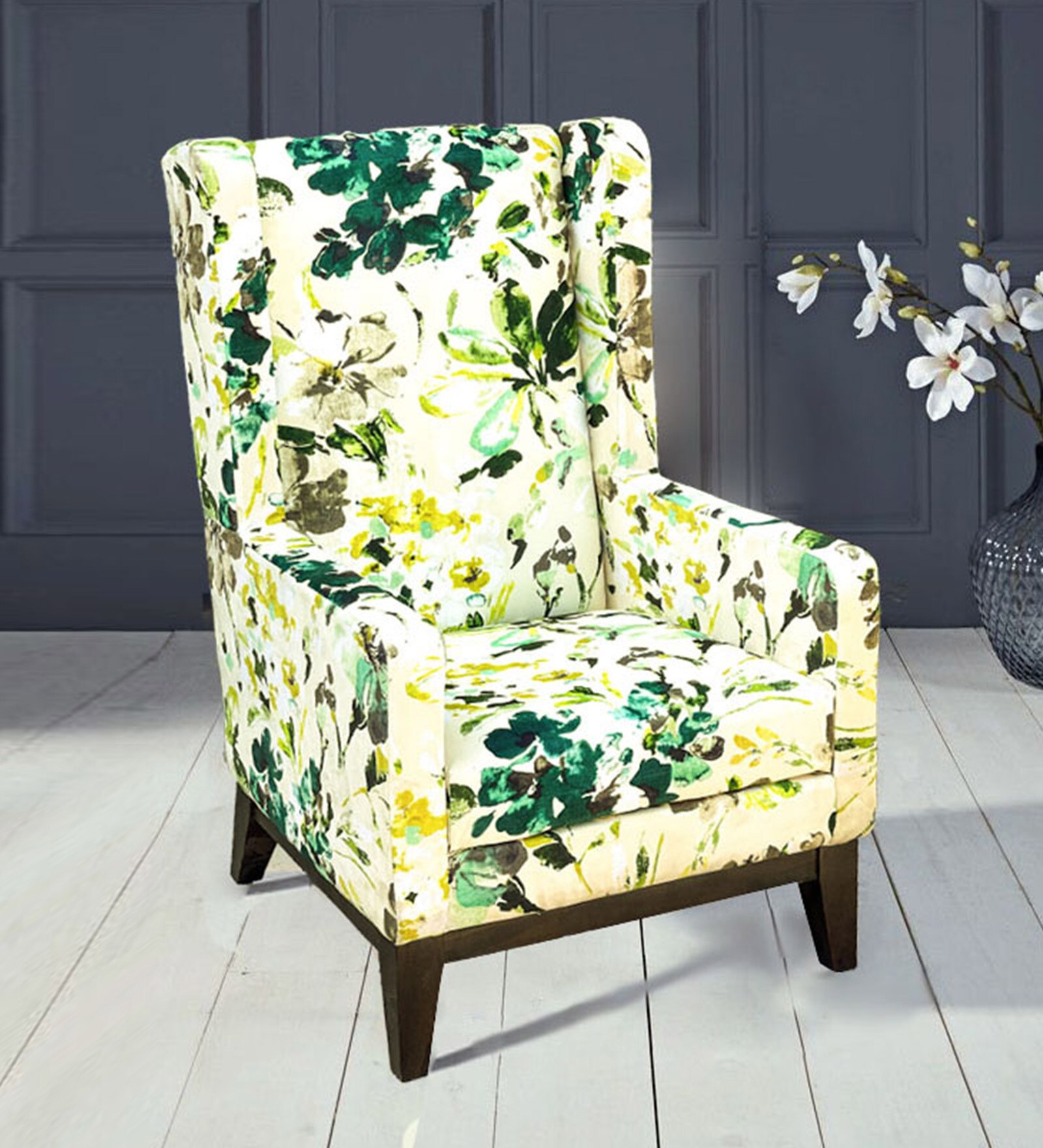 LaCosy Fabric Wing Chair in Globally Indian Colour