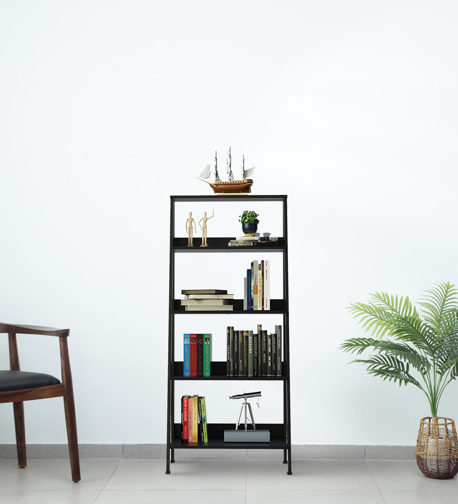 Ladder Bookshelf In Black Color