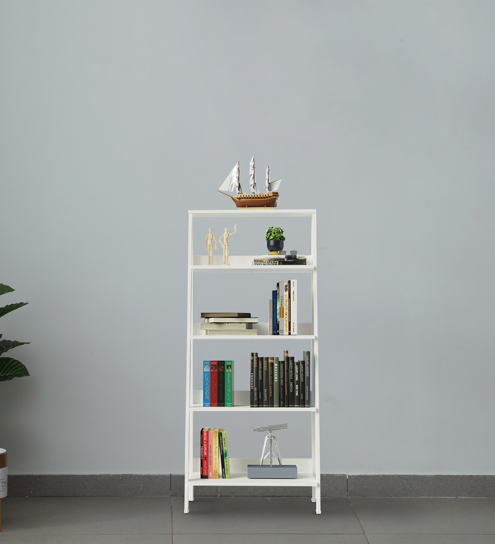 Ladder Bookshelf In White Color