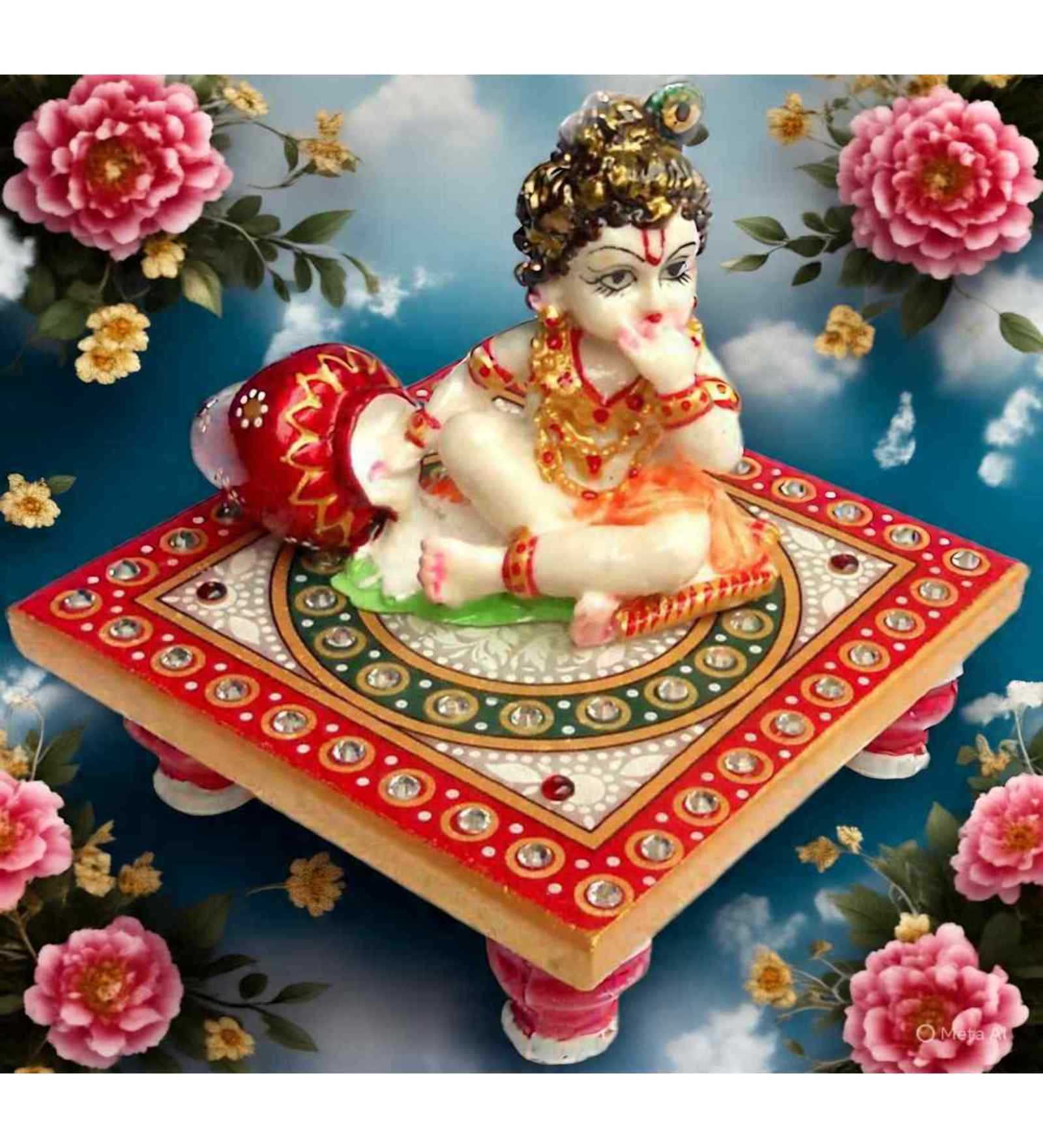 Laddu Gopal | Kanha | Krishna Idol Marble Pooja Chowki  (Multicolor, Pack of 1)