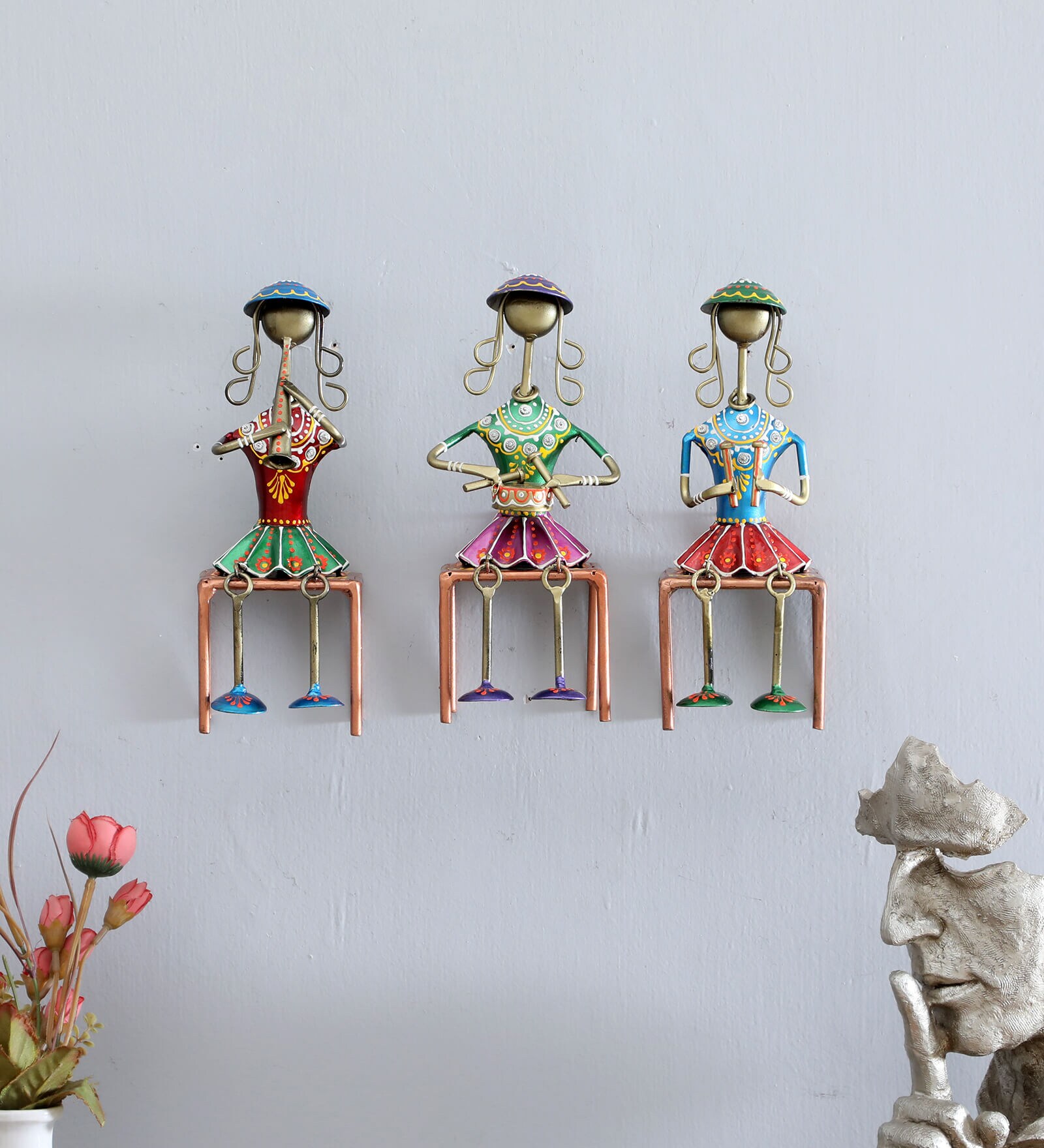 Buy Lady Hanging Set Of 3 Bench Multicolour Iron Figurines By Decorum at 25 OFF by Decorum