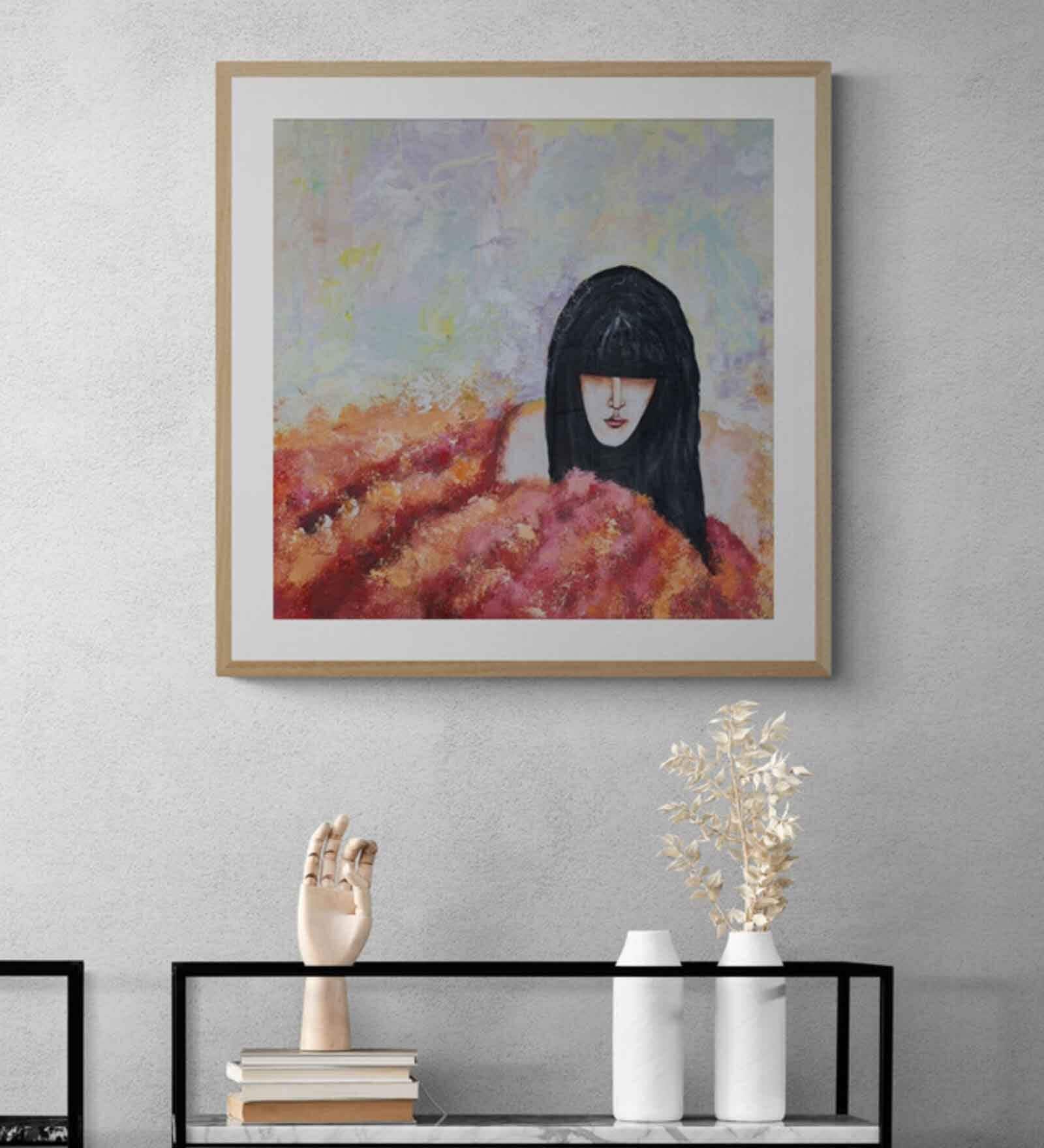 Lady In Red Handmade Acrylic Paint On Canvas Unframed