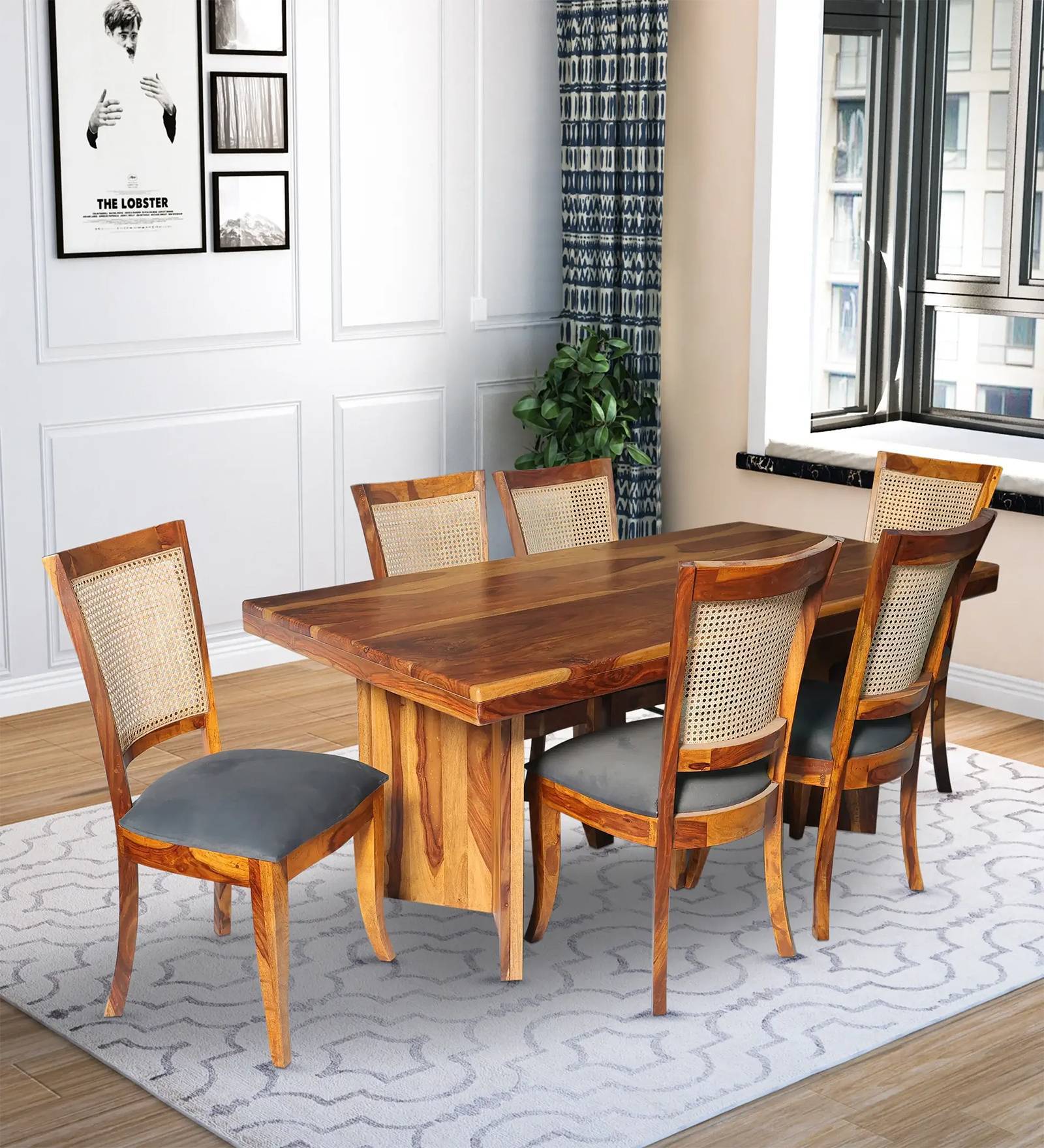 Lafon Solid Wood Dining Set In Charcoal Grey Color