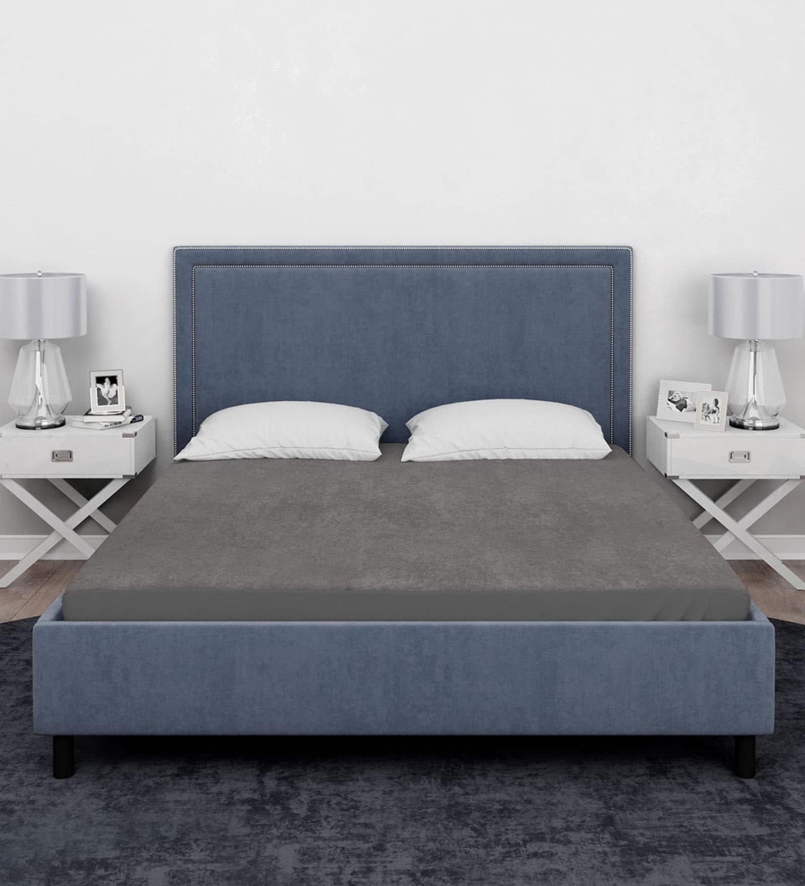 Laika (75X72) Terry Cotton King Size Mattress Protector in Grey Colour