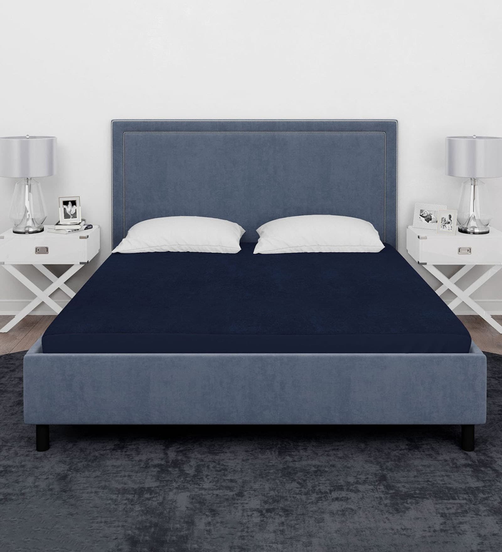 Laika (78X60) Terry Cotton Queen Size Mattress Protector in Blue Colour