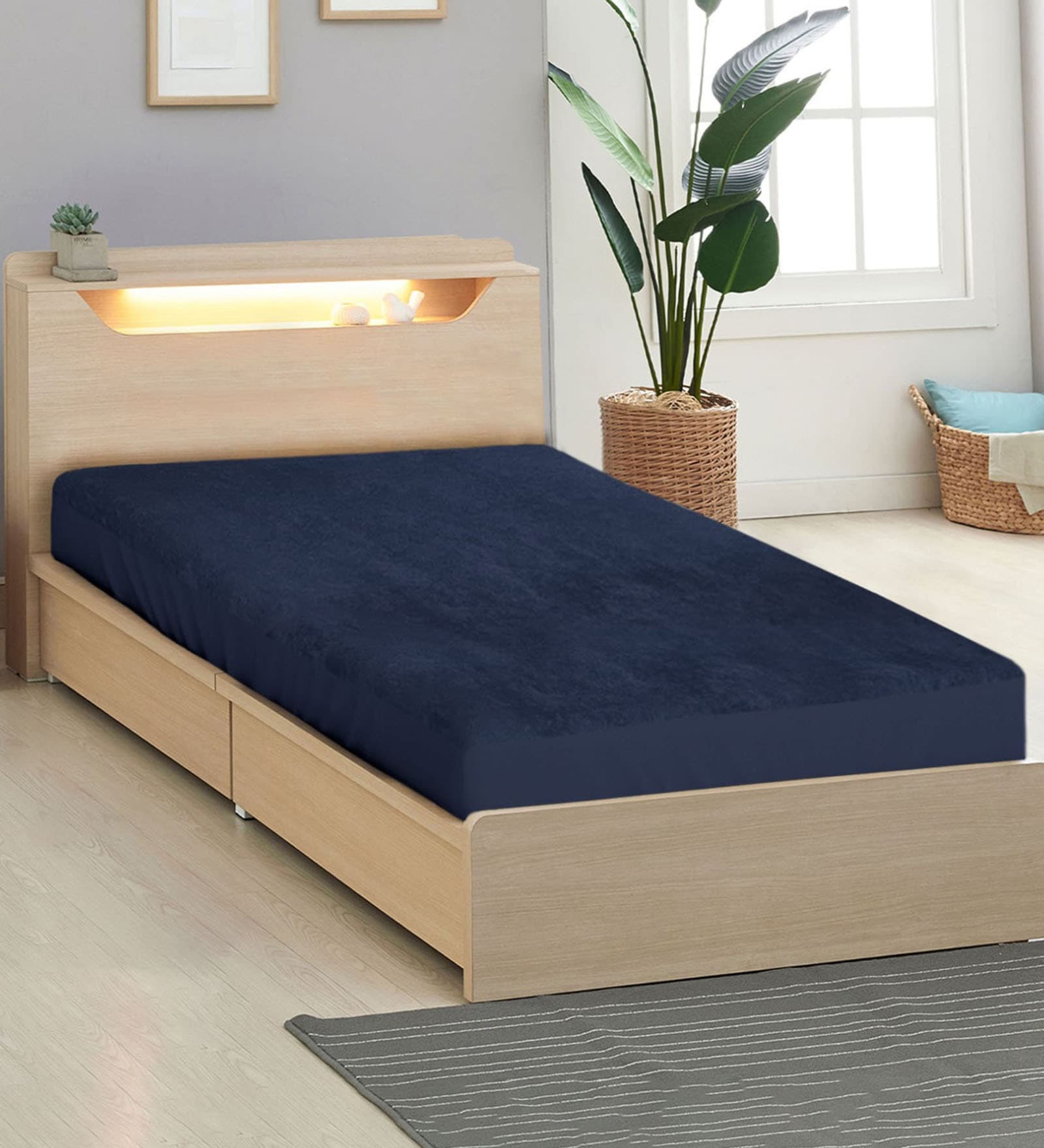 Laika (75X48) Terry Cotton Queen Size Mattress Protector in Blue Colour