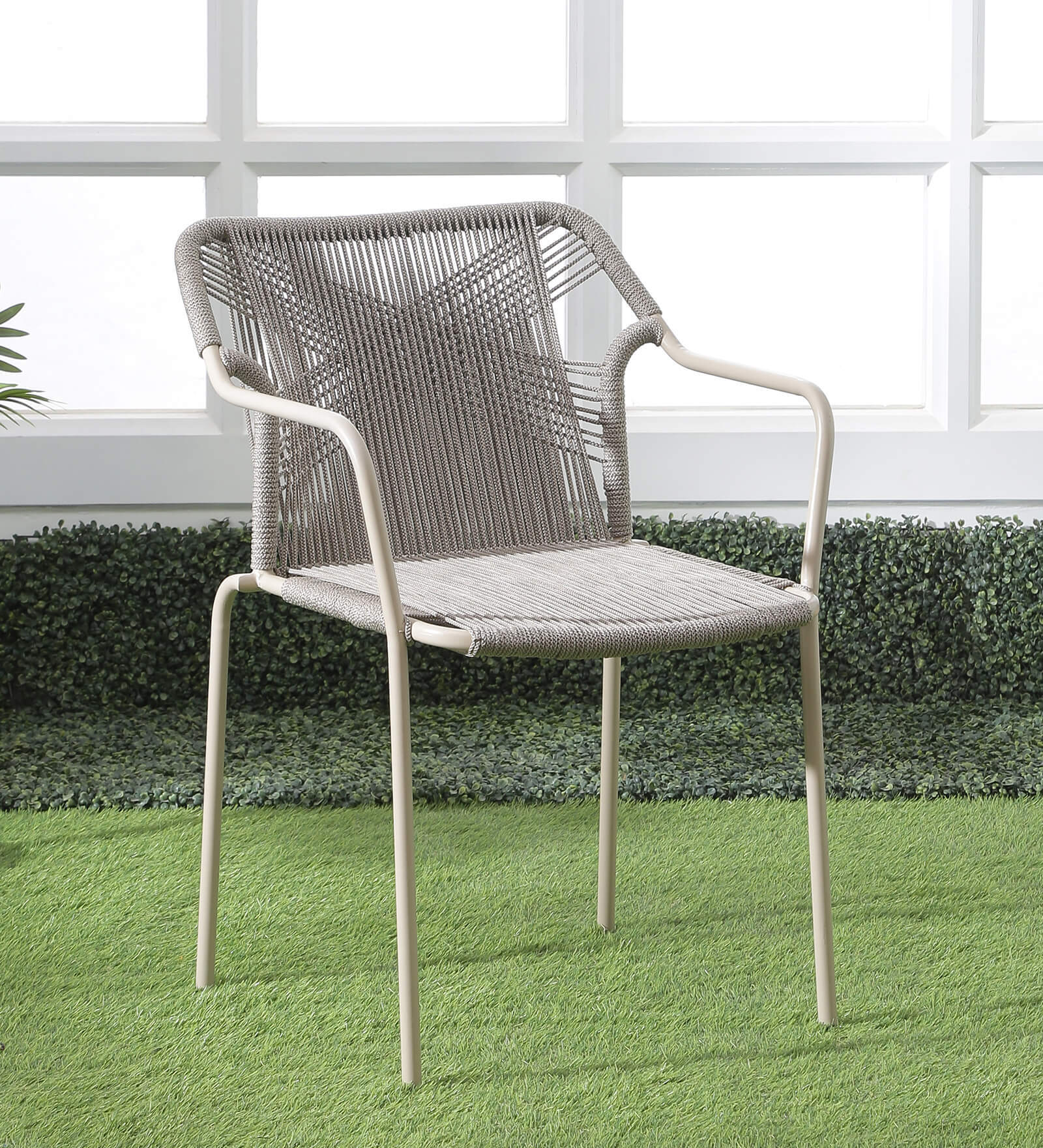 Lanai Steel & Braided Rope Outdoor Seating In Cream Finish