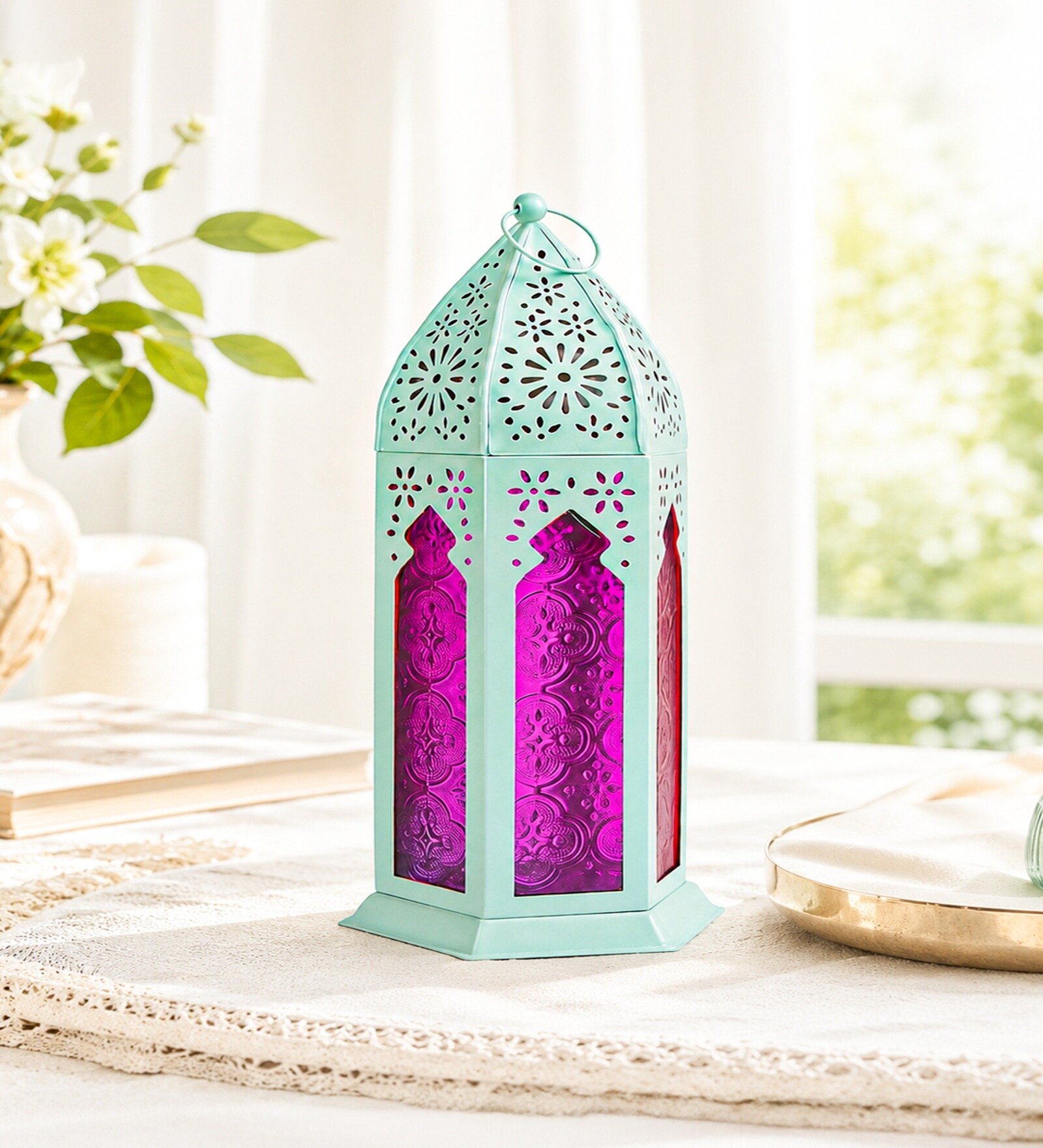 Grey Metal Moroccan Lantern Set Of 2