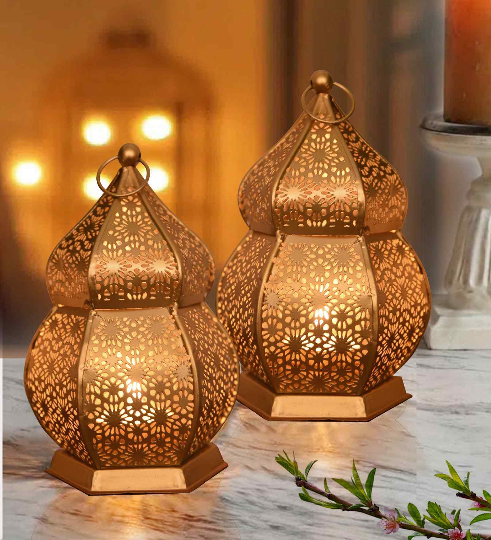 Set Of 2 Brown Metal Candle Tealight Holders