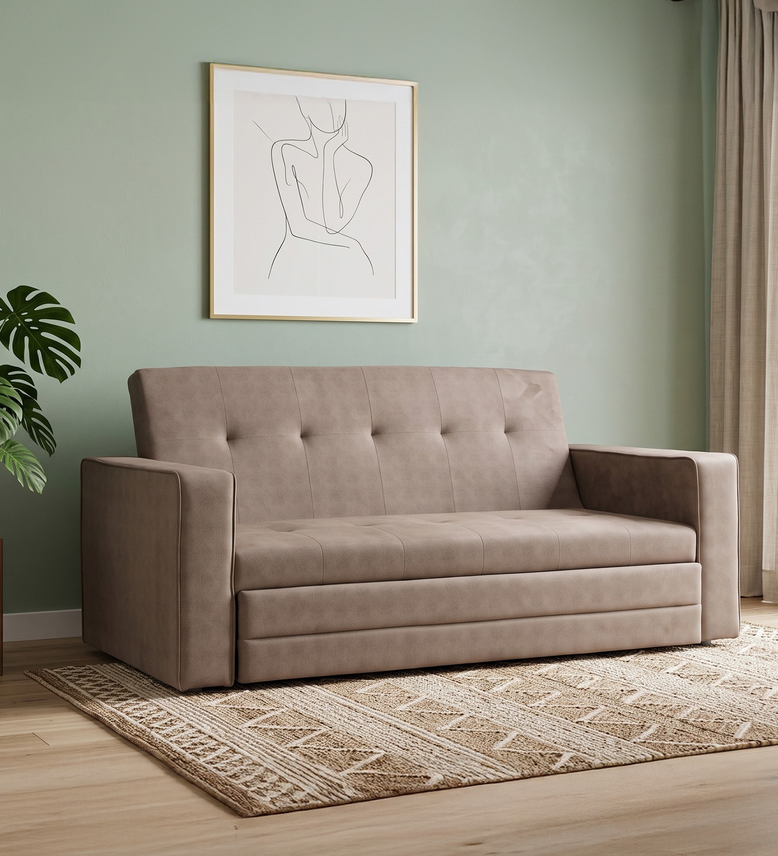 Lara Sofa Cum Bed In Beige Colour