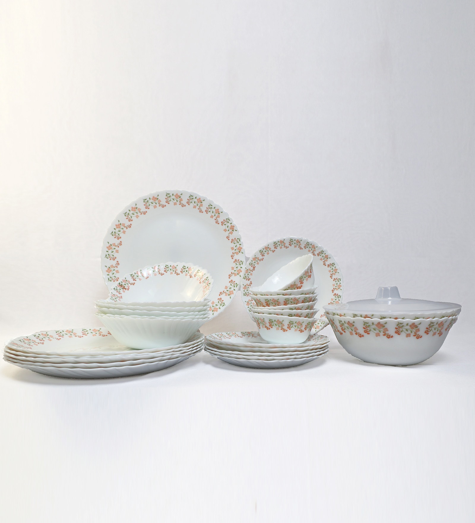 Buy Floral Border Opal Glass 27Piece Dinner Set by Larah by Borosil