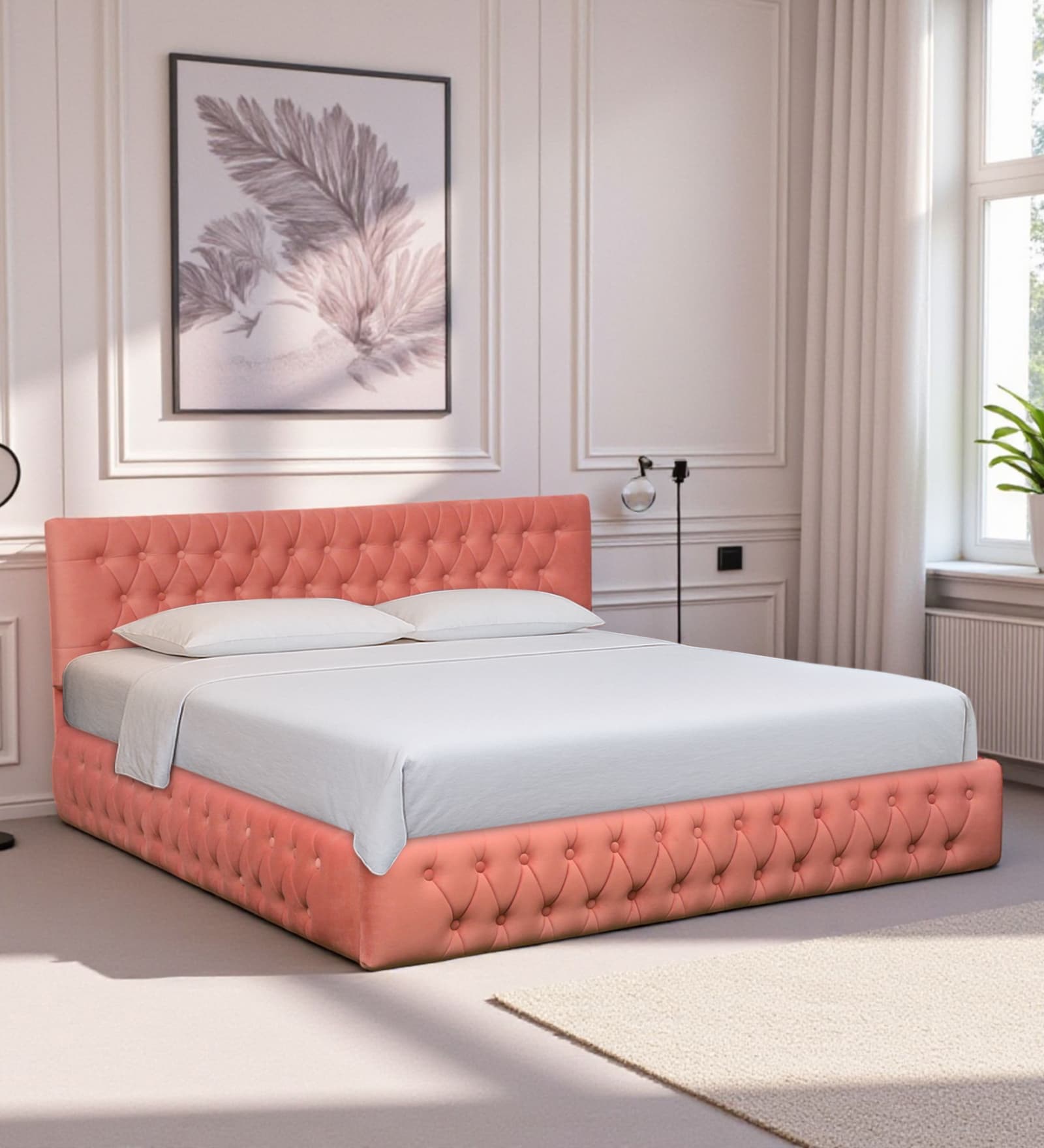 Larayne Upholstered King Size Bed In Dusty Rose Color Larayne Upholstered King Size Bed In Dusty Rose Color