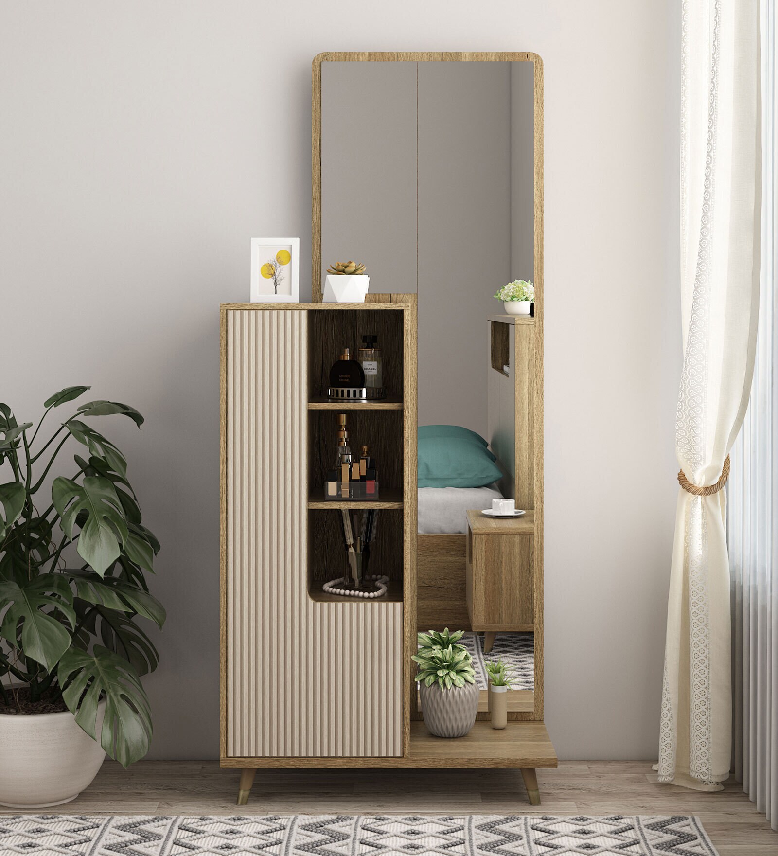 Larena Dressing Table In Sebastian Oak & Bamboo Flute Colour In Melamine Finish