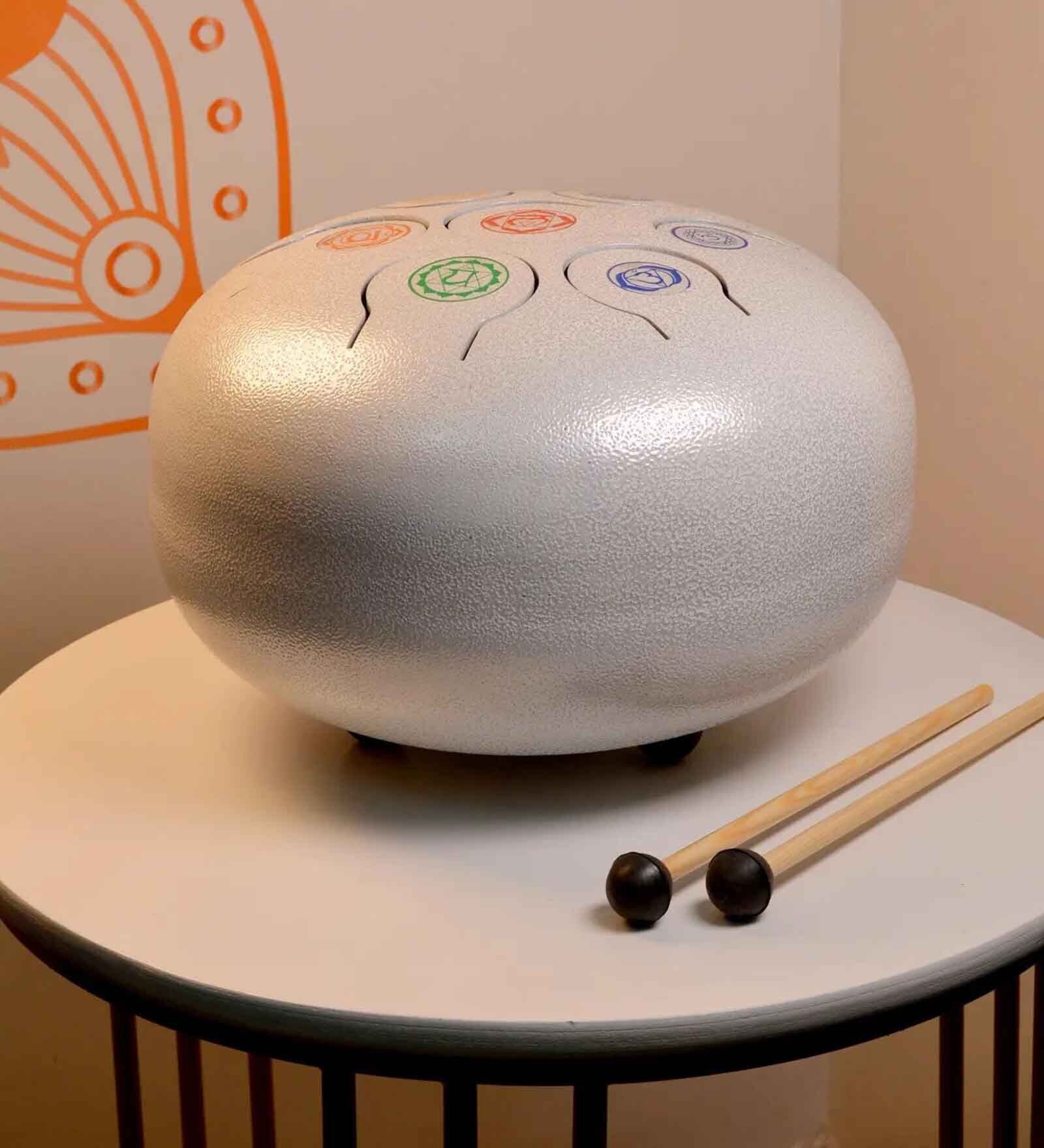 Grey Large 7 Chakra Harmony Tongue Drum (10 inches) for Chakra Healing, Sound Therapy, and Meditation