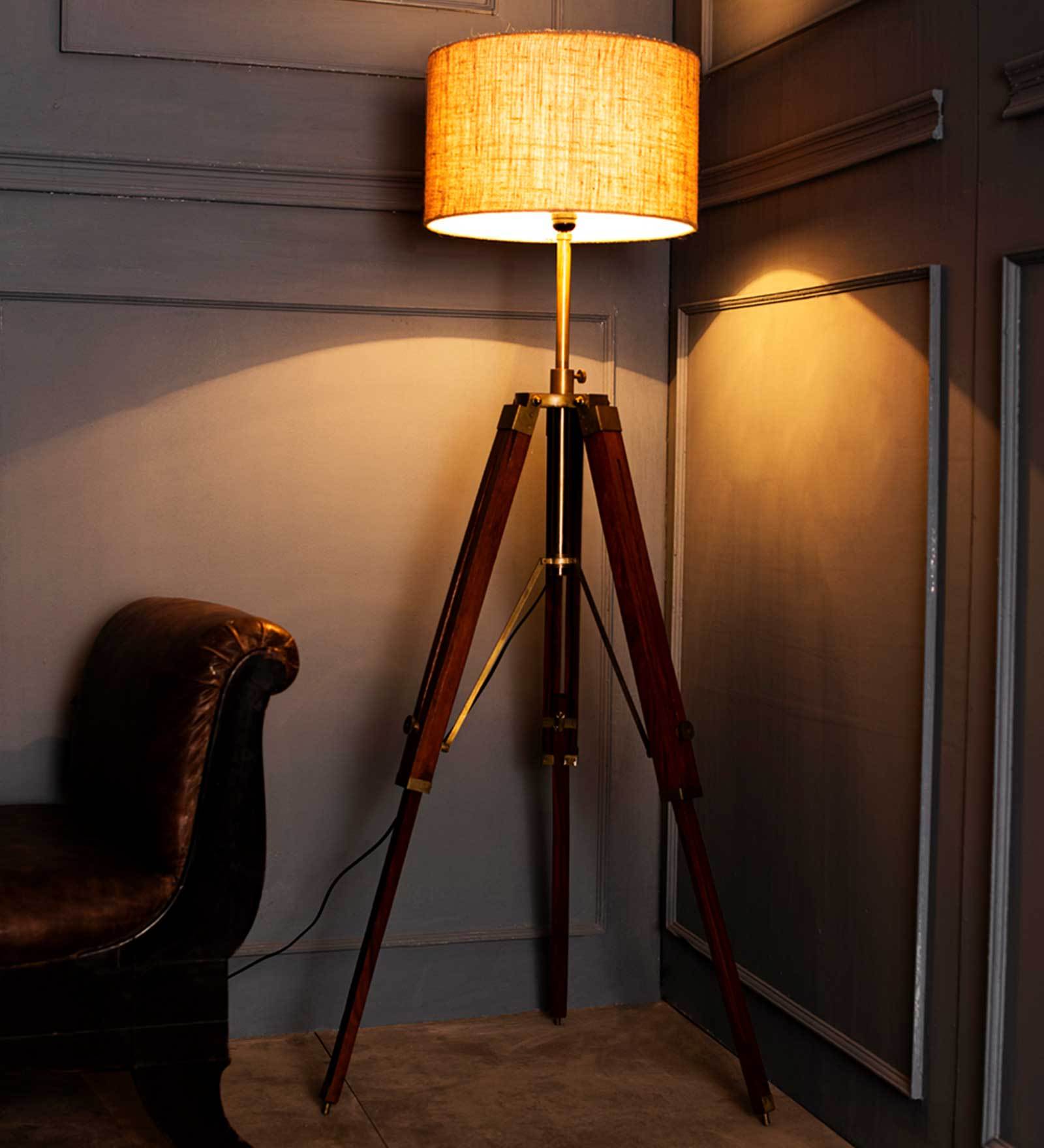 Buy Large Brown Jute Shade Tripod Floor Lamp with Brown Base by Green