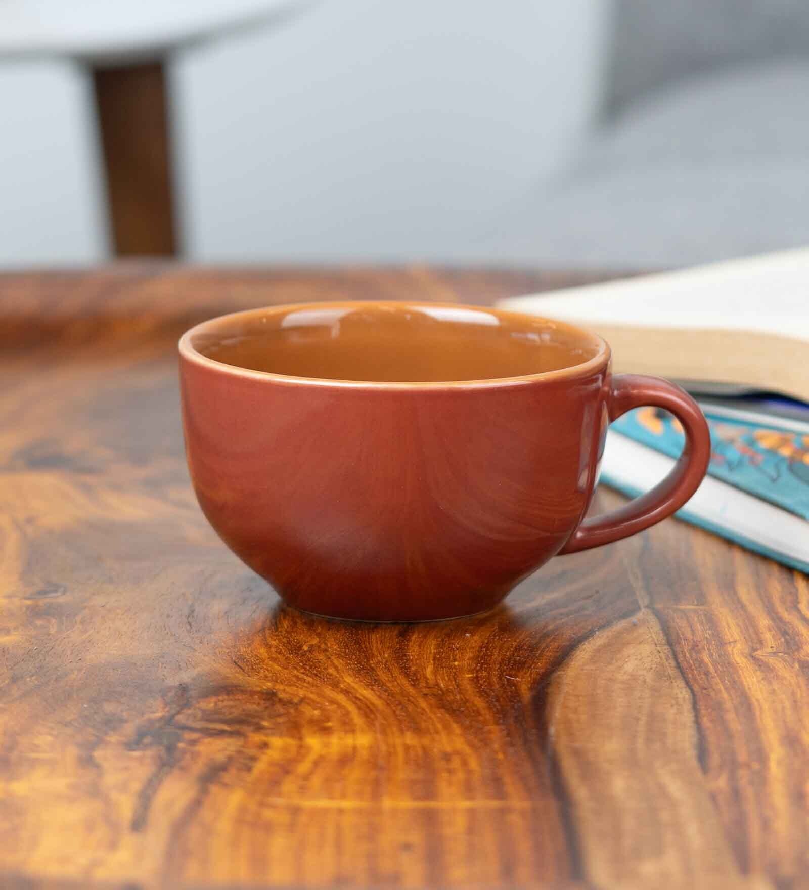 Large Ceramic Coffee Cup Set of 2 320ml Burgundy