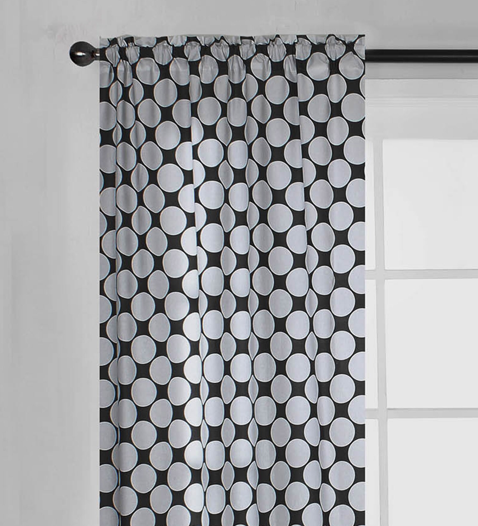Large Dots Single Window Curtainin Black-Set of 2 pc