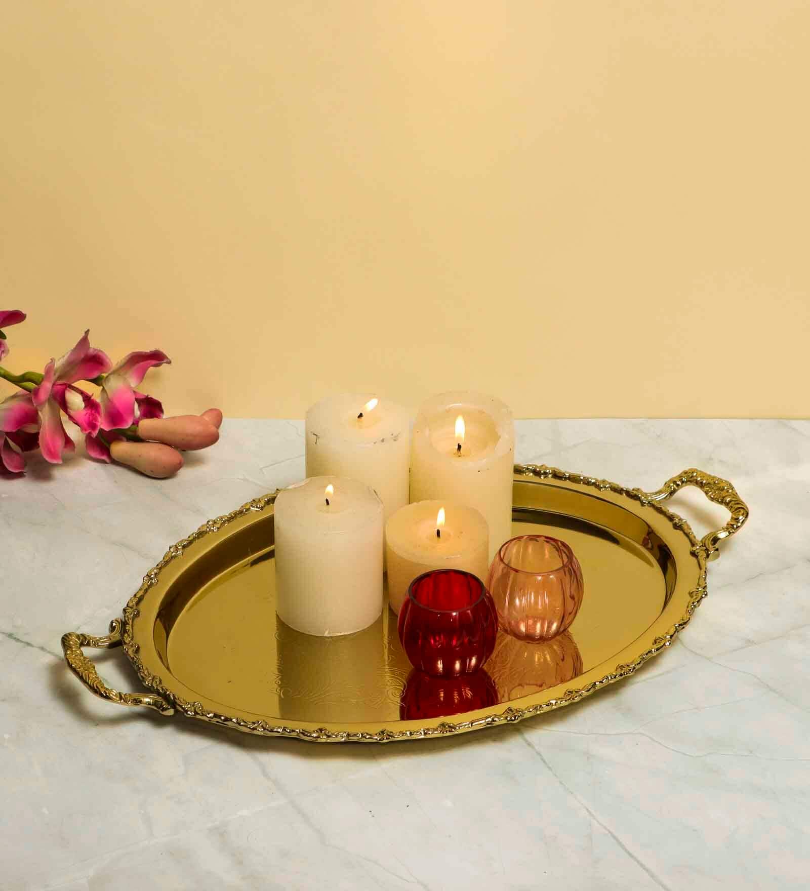 Large Oval Shape Golden Decorative Metal Tray