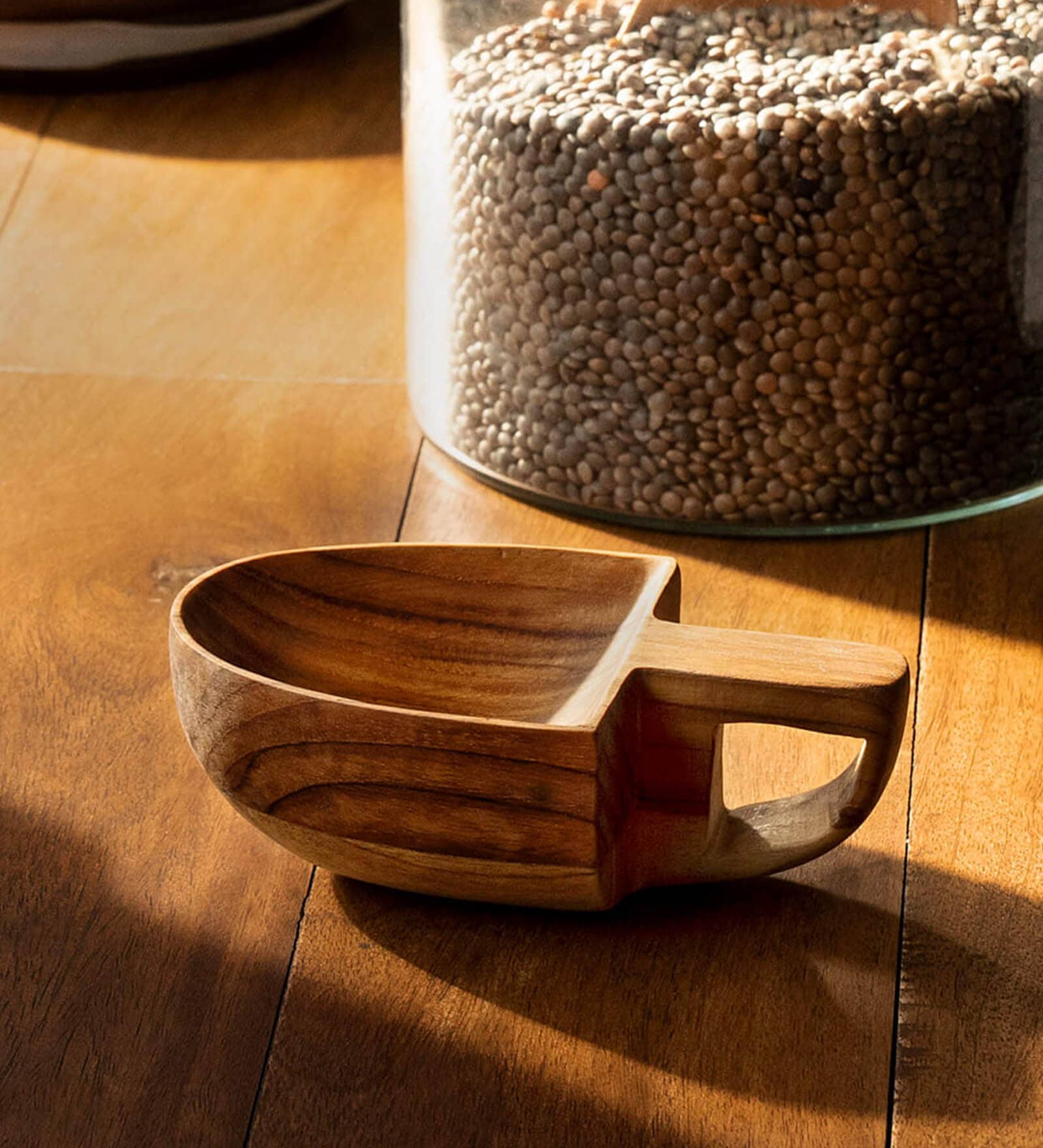 Large Brown Teak Wood Scooper