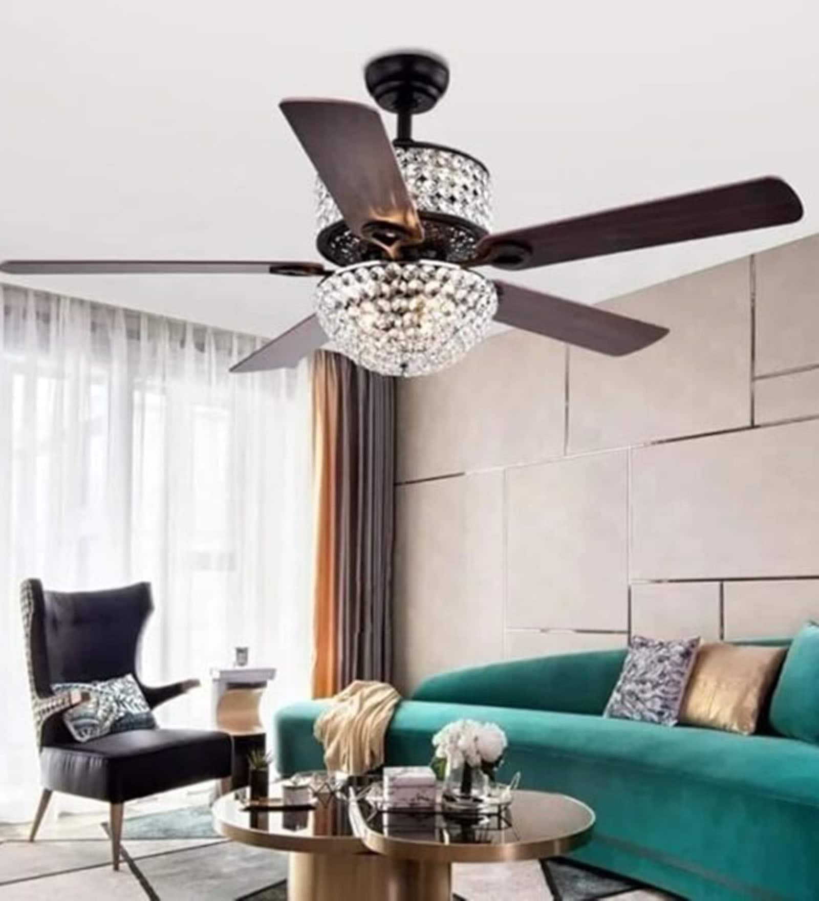 Laro Smart Fan Brown Metal + Crystal , Google & Alexa Remote & App Control