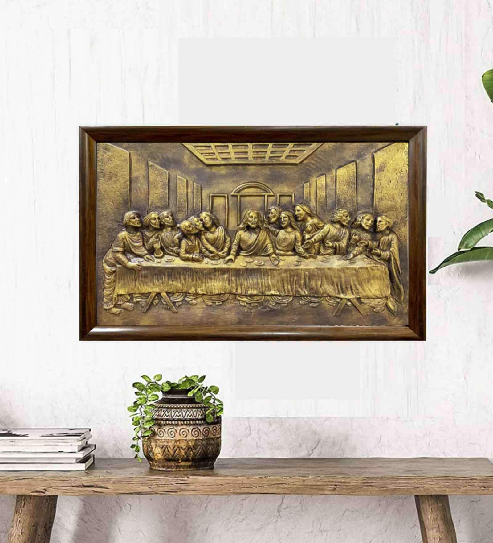 Last Supper Relief Wall Mural In Golden