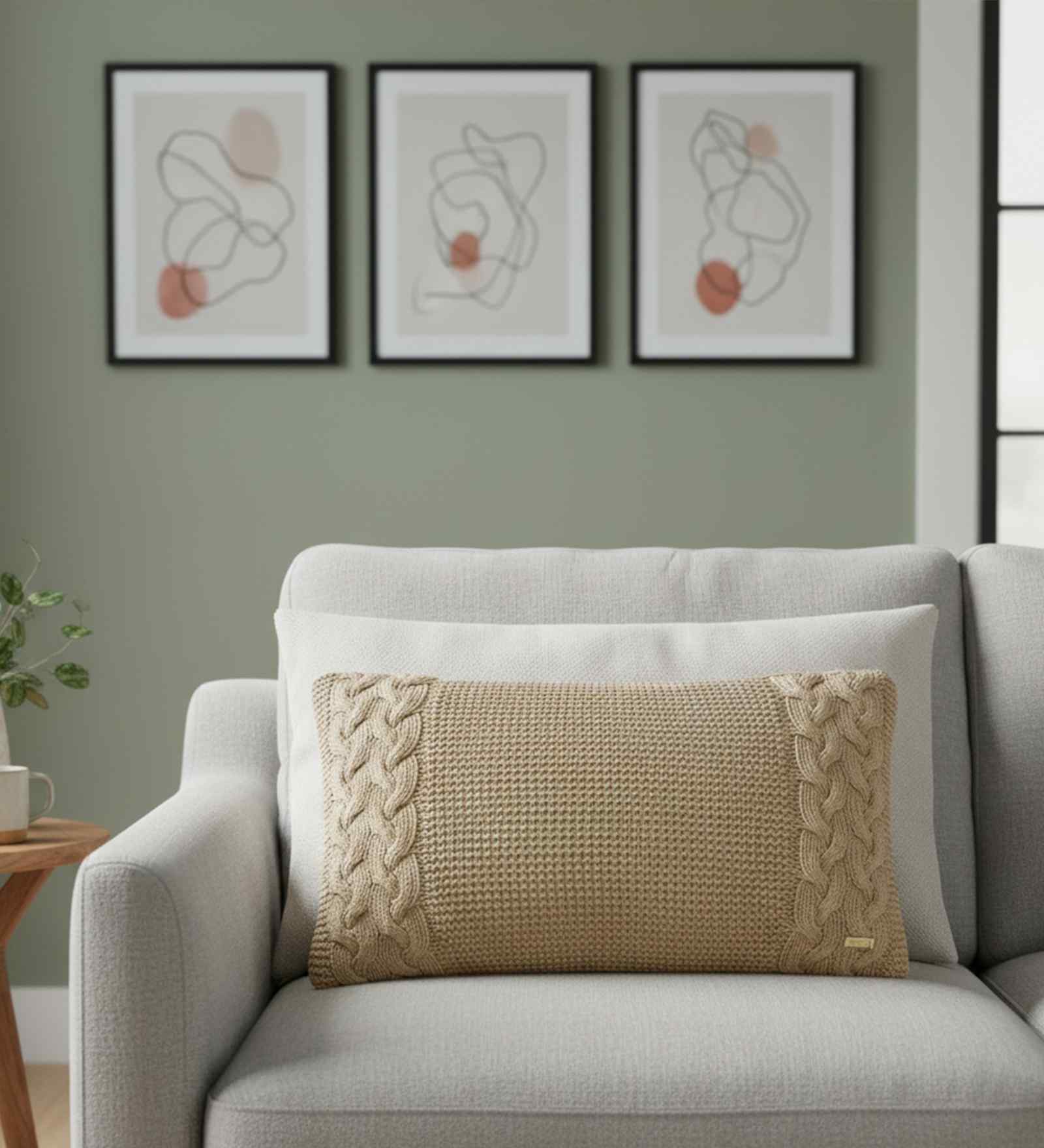 Latte 100% Cotton Archer 12X20 Inches Knitted Cushion Cover