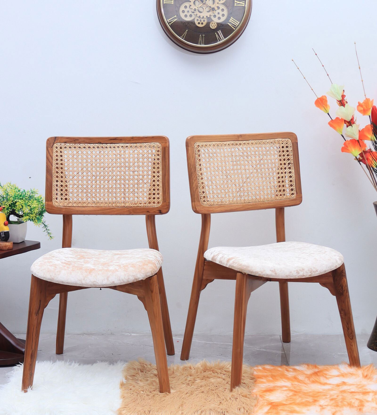 Lattice Teak Wood Dining Chairs In Teak Colour (Set of 2)