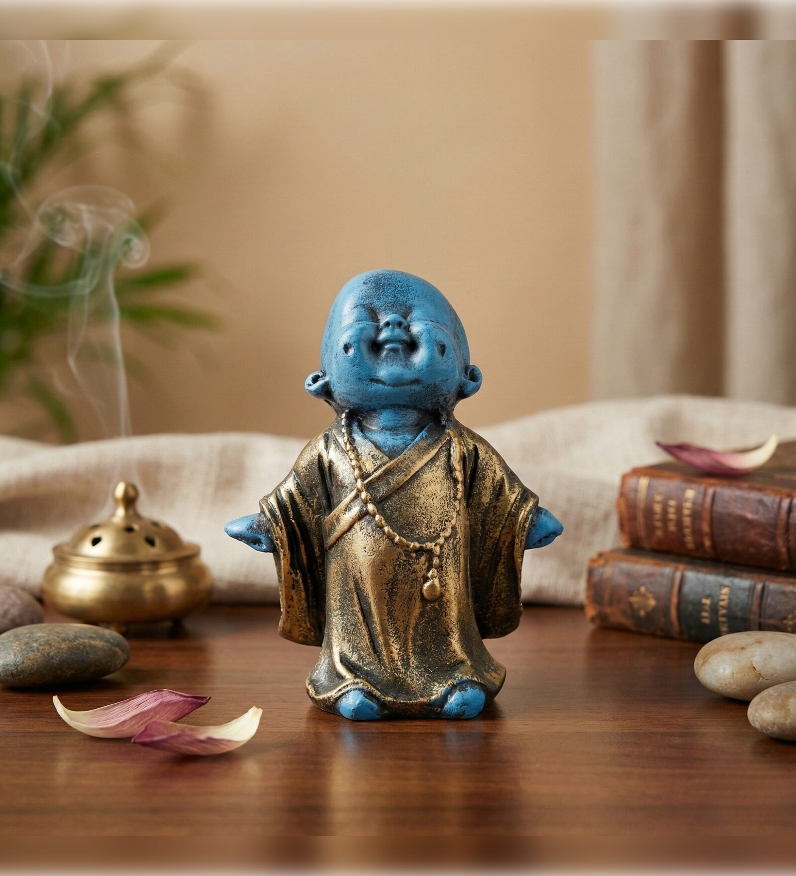 Blue Laughing Monk Buddha Showpiece