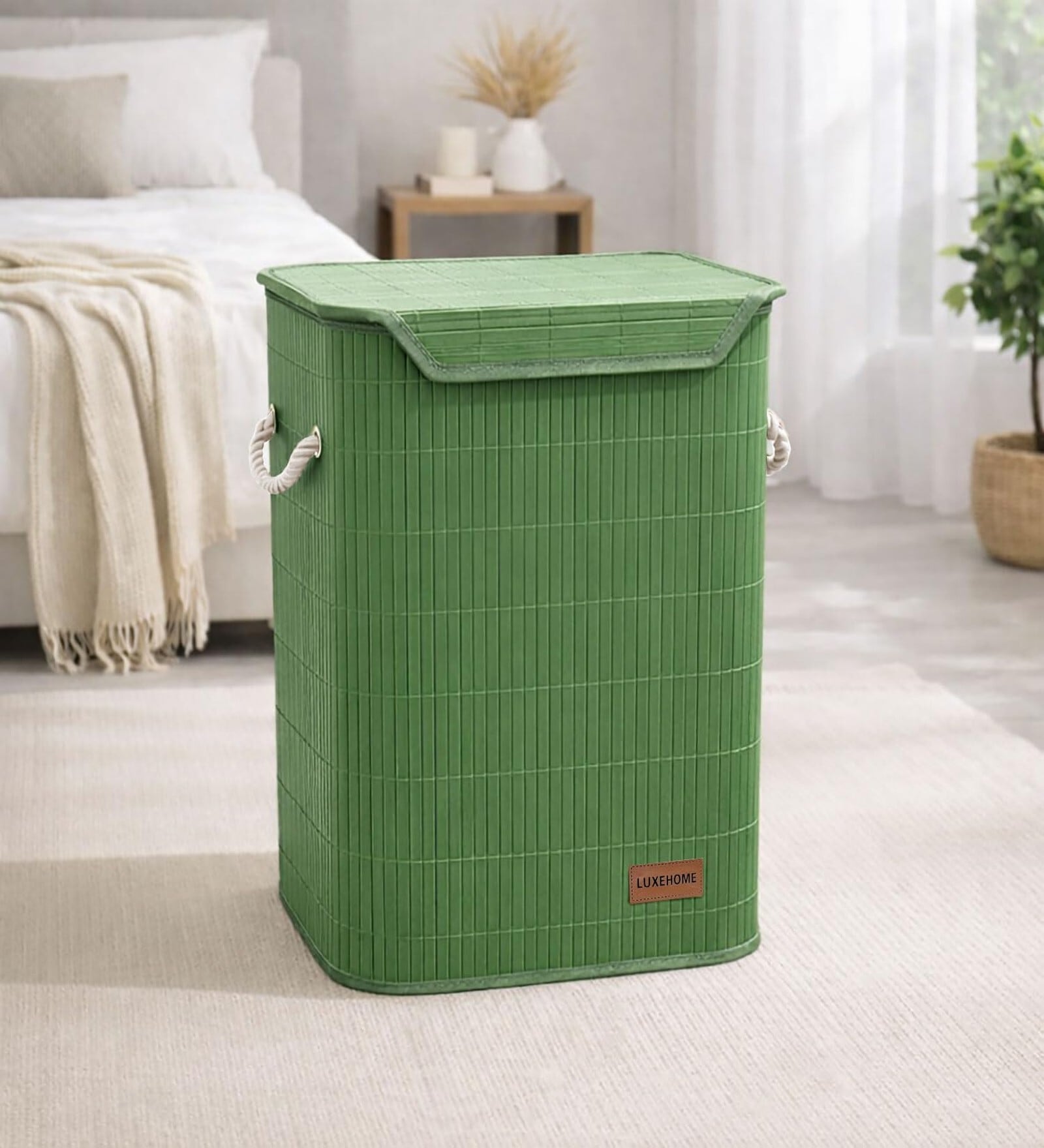Green Bamboo Laundry Basket with Lid