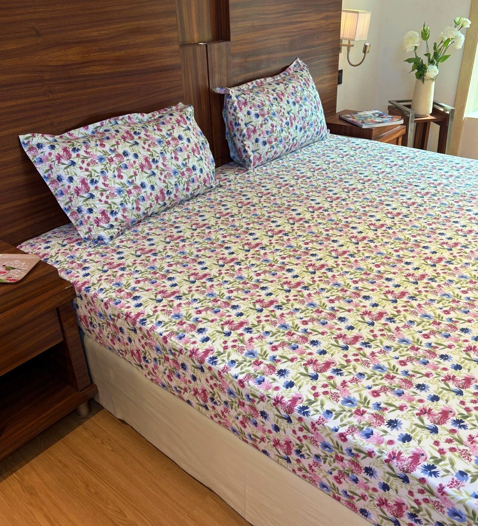 Lavender 100% Cotton Floral Print Double Bedsheet with 2 Pillow Covers Spring Summer 2025 Collection