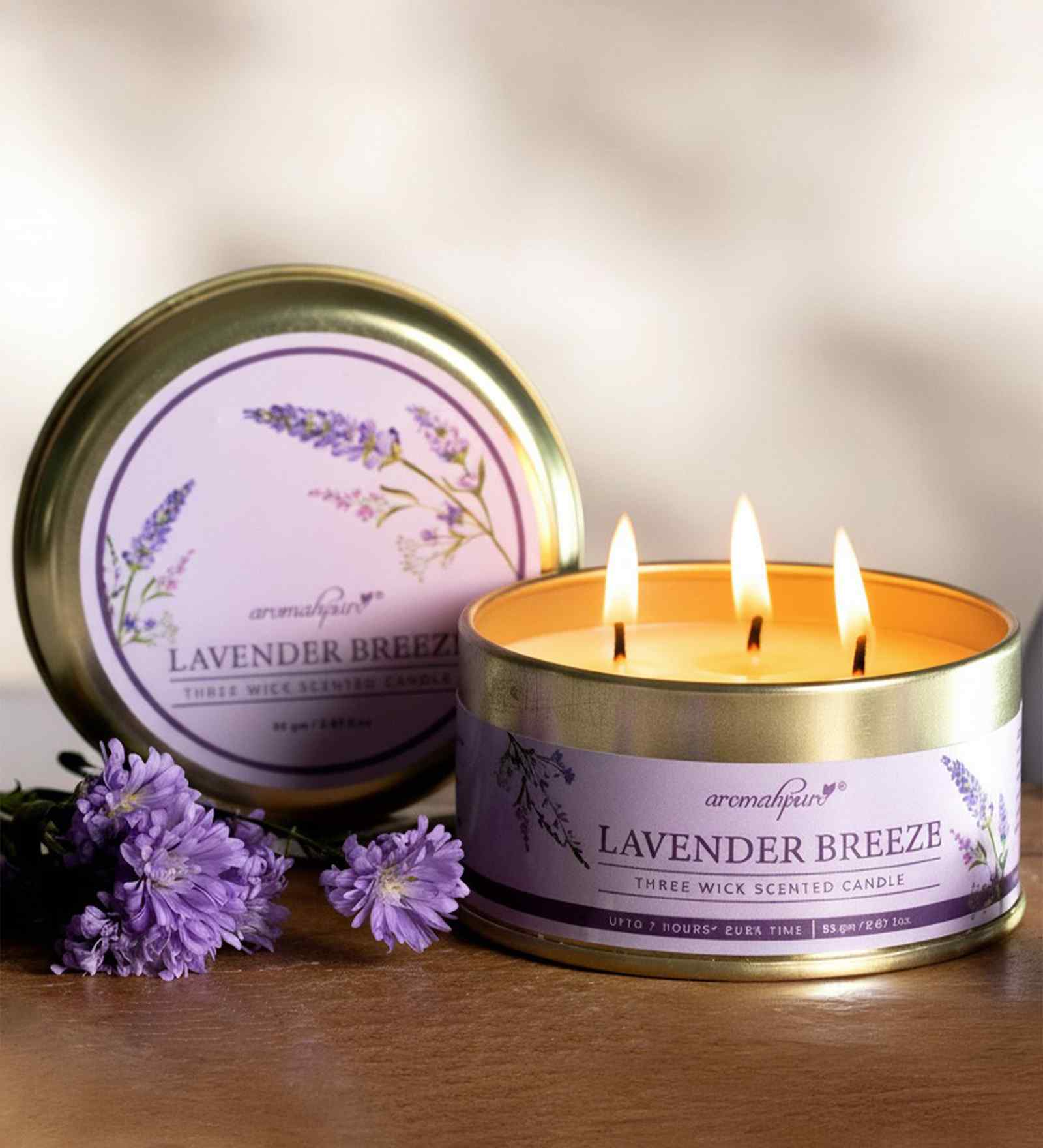 Lavender 3 Wick Scented Candle in Container with Lid