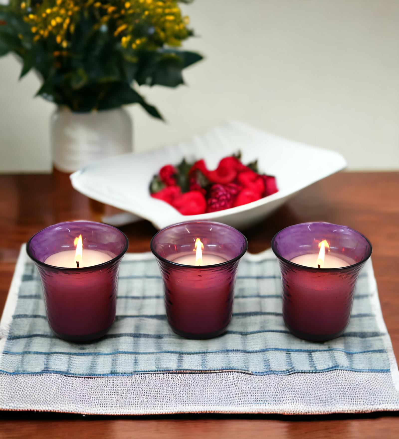 Lavender Purple Glass & Wax (Pack of 3) Glass Candles Lavender Purple Glass & Wax (Pack of 3) Glass Candles