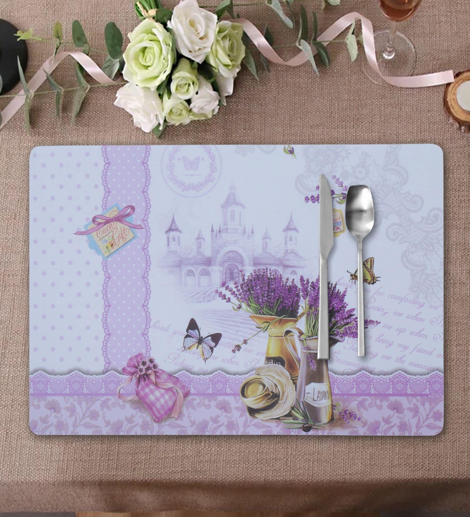 (Set of 6) Lavender Butterfly Purple Colour Polypropylene Table Placemat