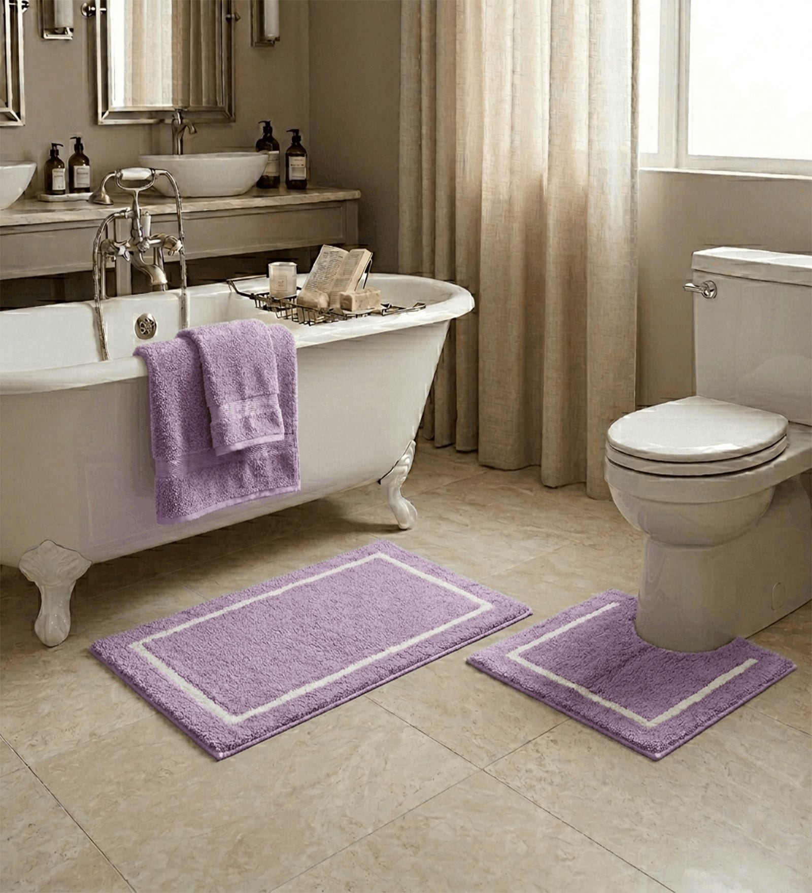 Lavender Cotton 20X30 Inches Anti-Skid Bath Mat Set Of 2