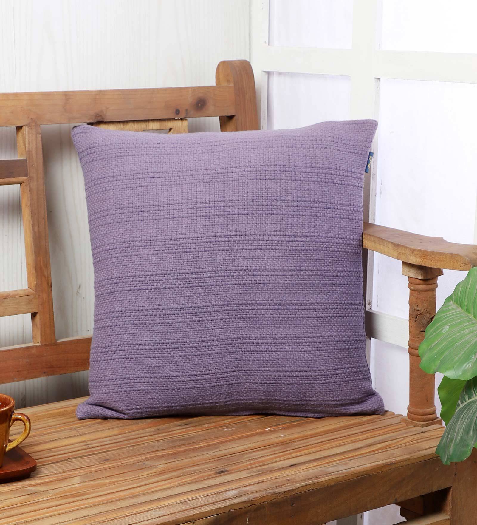 Lavender Striped Cotton 16 x 16 Inches Cushion Cover