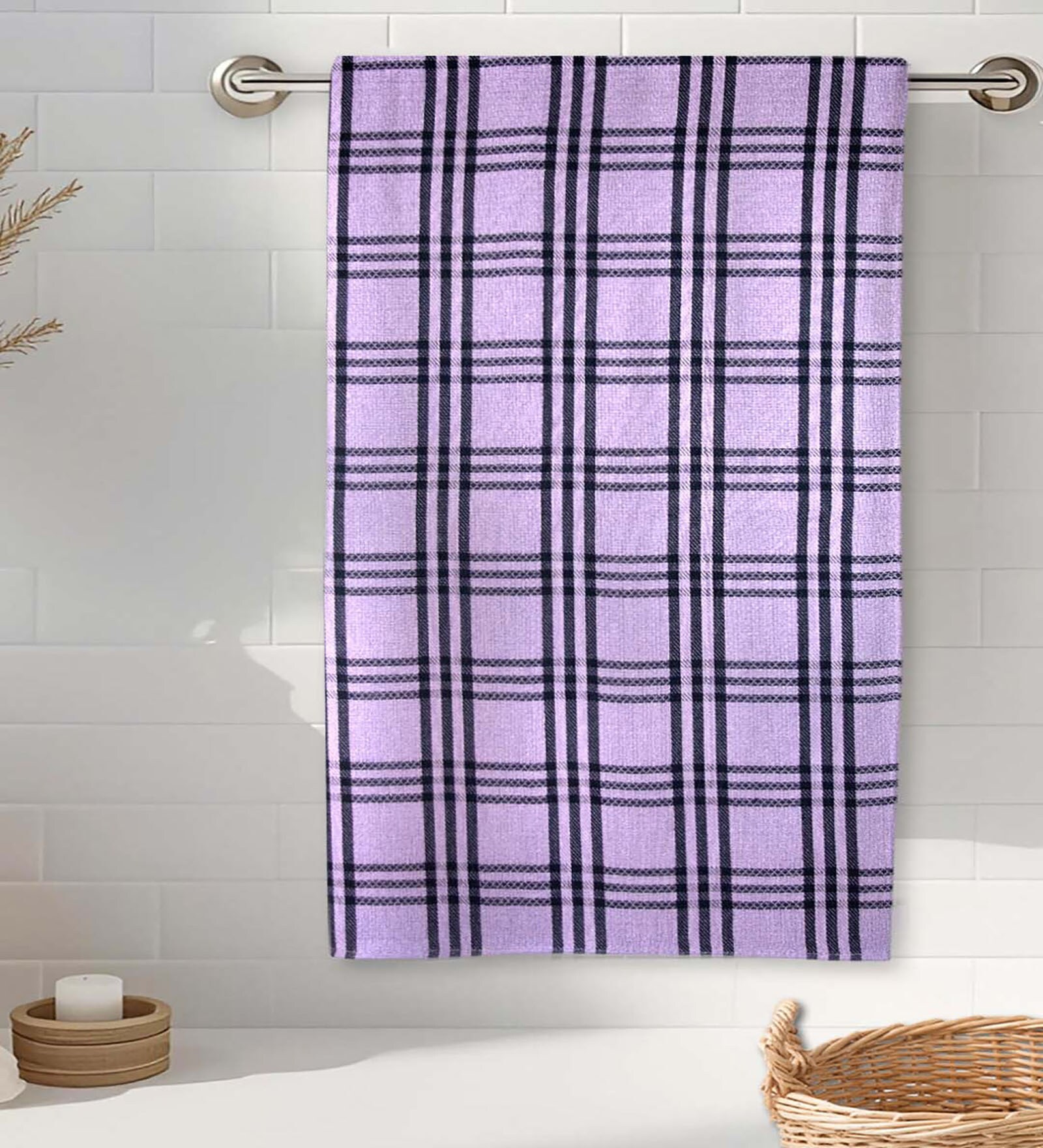 Lavender Cotton Checkered 215 GSM Bath Towel (1Pc)