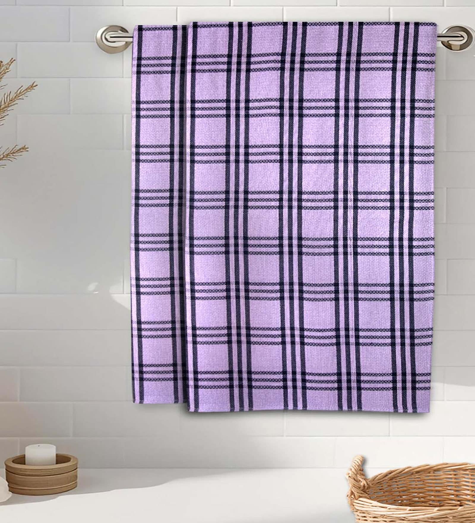 Lavender Cotton Checkered 215 GSM Bath Towels Pack of 2