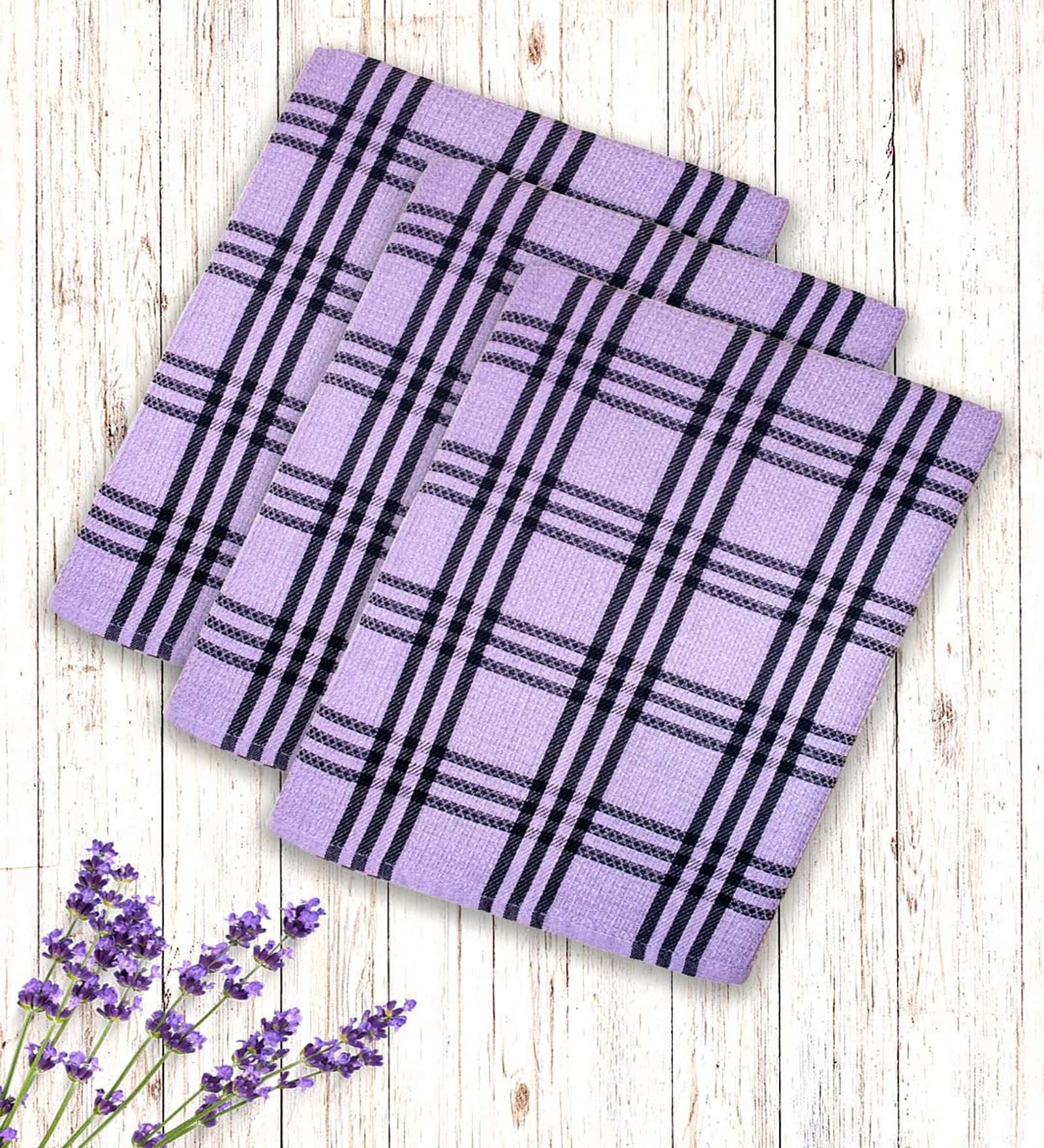 Lavender Cotton Checkered 215 GSM Bath Towels Pack of 3