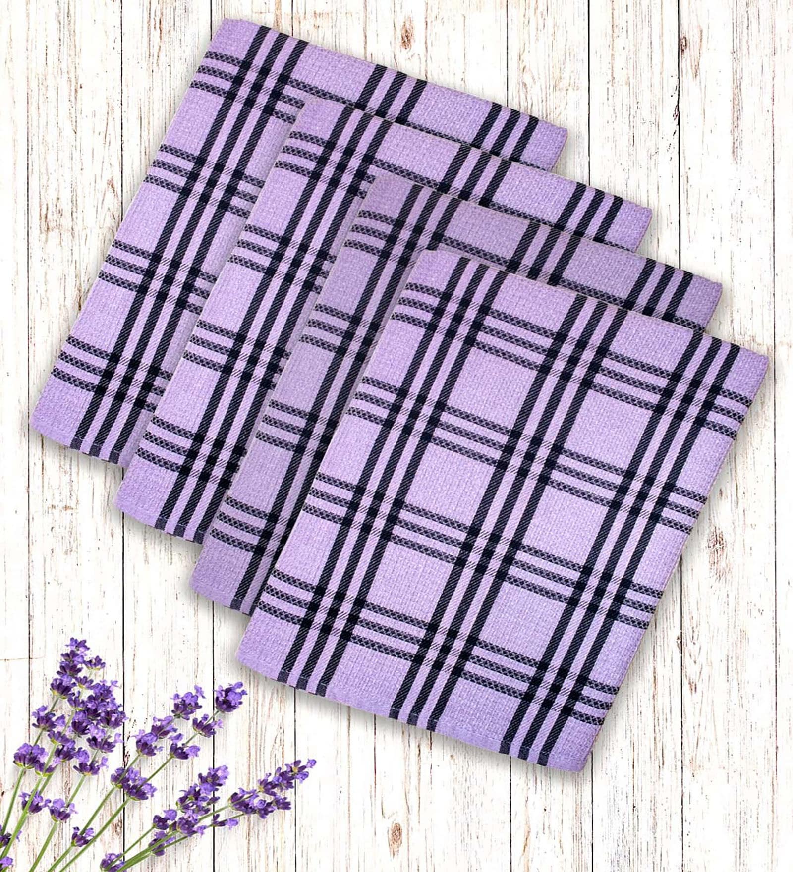 Lavender Cotton Checkered 215 GSM Bath Towels Pack of 4
